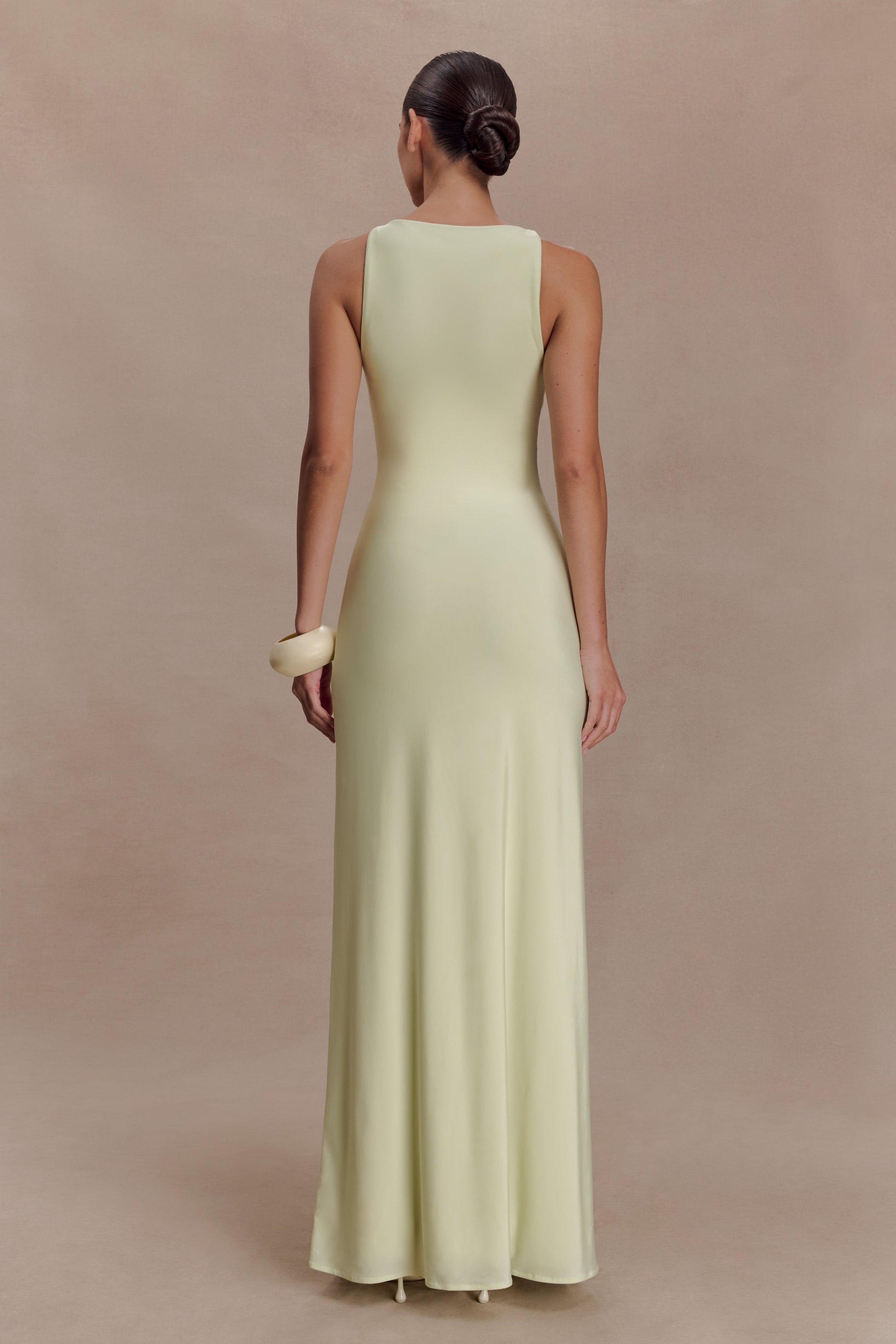 Perrie Slinky Ruched Maxi Dress - Pastel Lime | MESHKI US Perrie Slinky Ruched Maxi Dress - Pastel Lime | MESHKI US