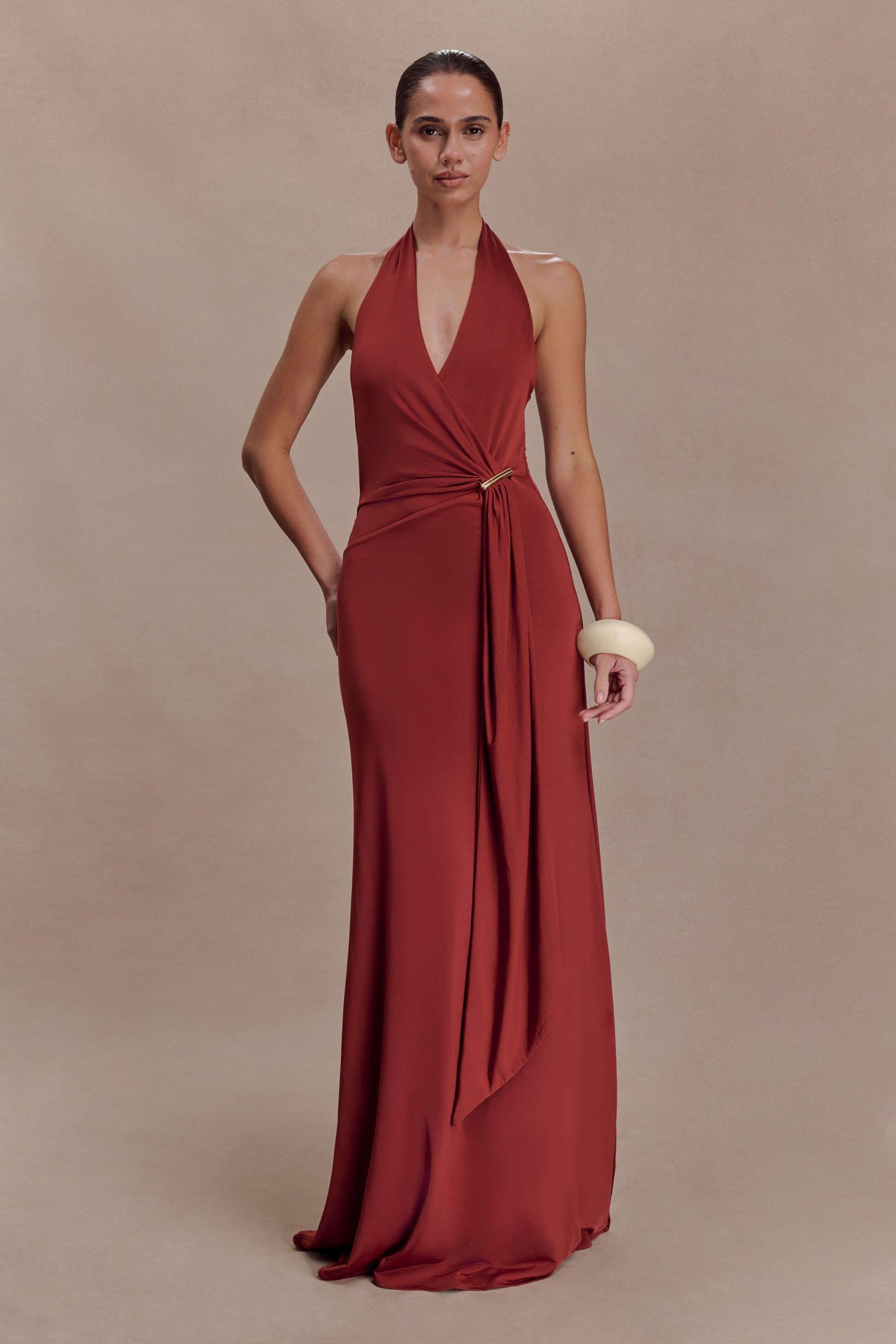 Veda Slinky Halter Maxi Dress / Russet | MESHKI