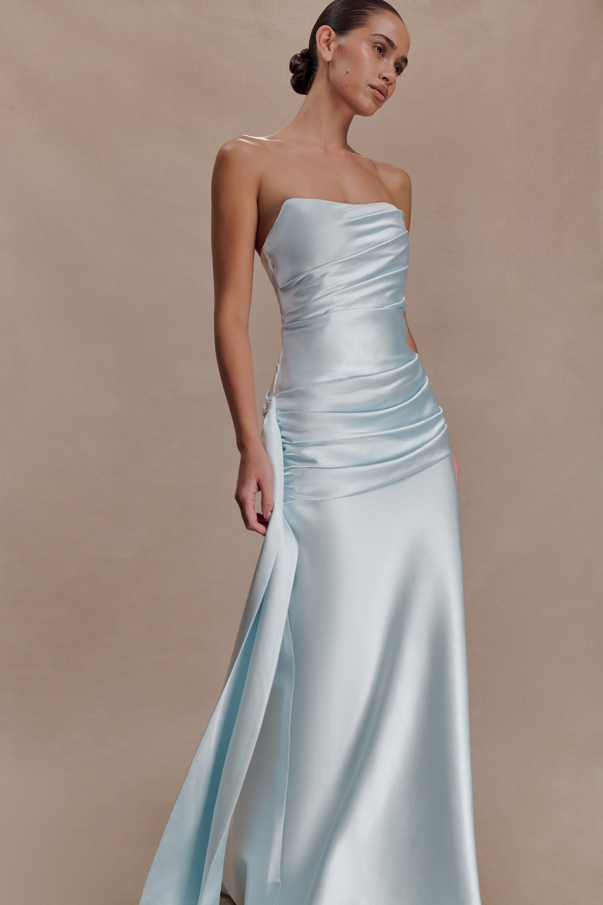 Sarah Strapless Maxi Dress With Waist Tie - Ice Blue #3
