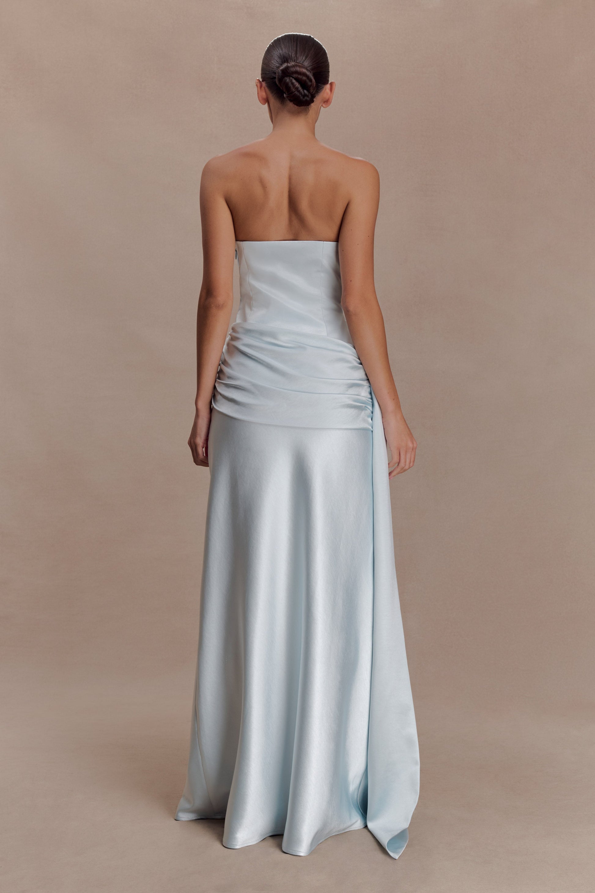 Sarah Strapless Maxi Dress With Waist Tie / Ice Blue | MESHKI