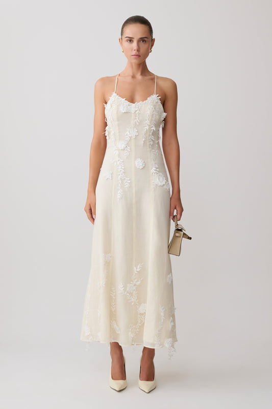 white mid dresses Women's Radiant Reverie Midi Dress | Size: S Eliza White Eyelet Midi Dress
