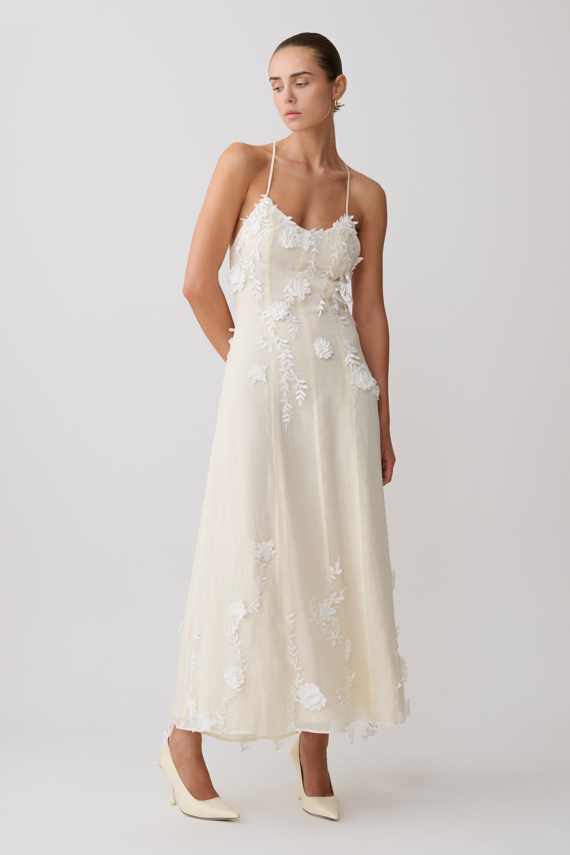 Odette Floral Lace Midi Dress - Buttermilk | MESHKI US Odette Floral Lace Midi Dress - Buttermilk | MESHKI US