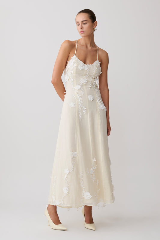 Odette Floral Lace Midi Dress - Buttermilk