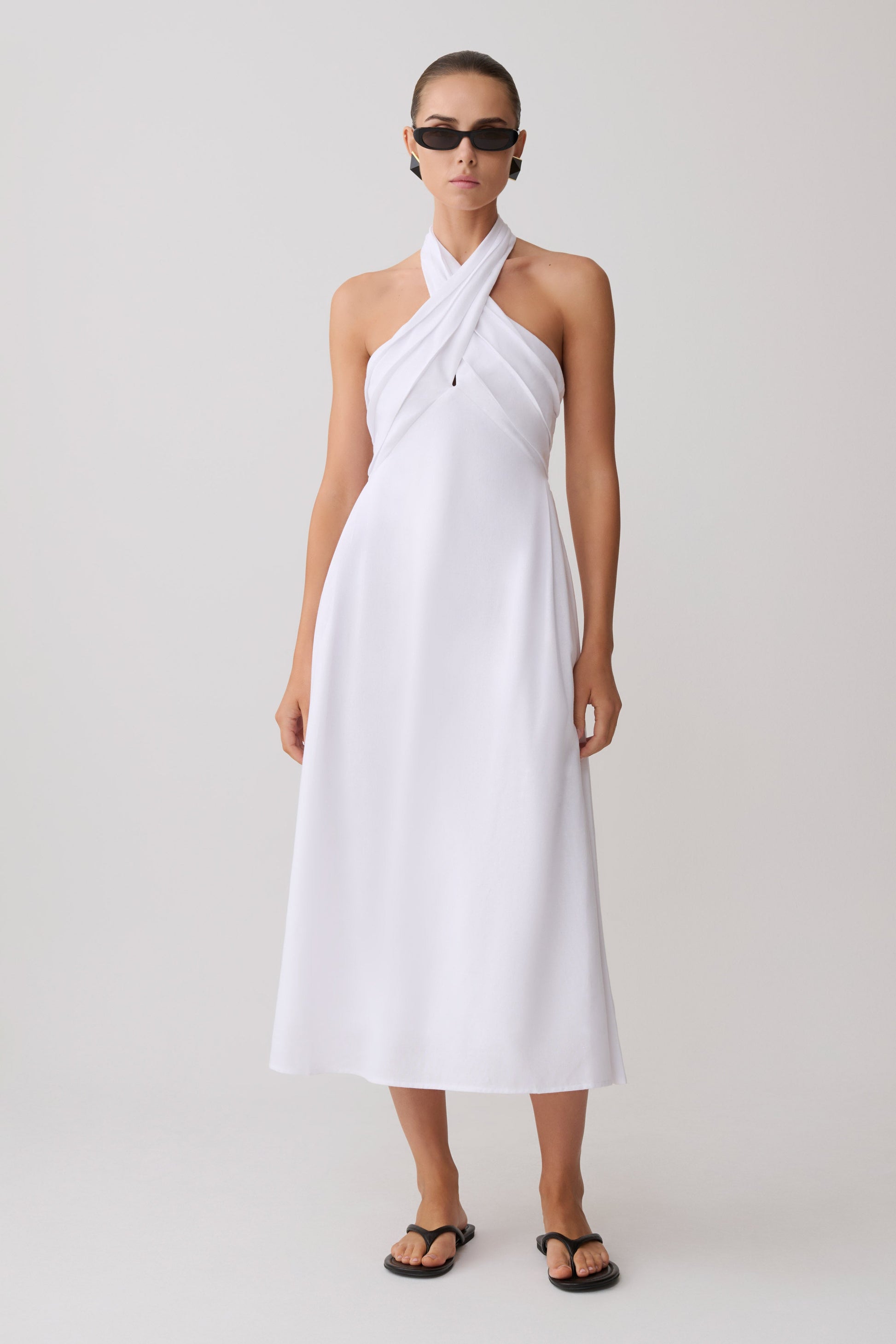 Rosie Linen Halter Midi Dress / White | MESHKI | S Rosie Linen Halter Midi Dress / White | MESHKI | S
