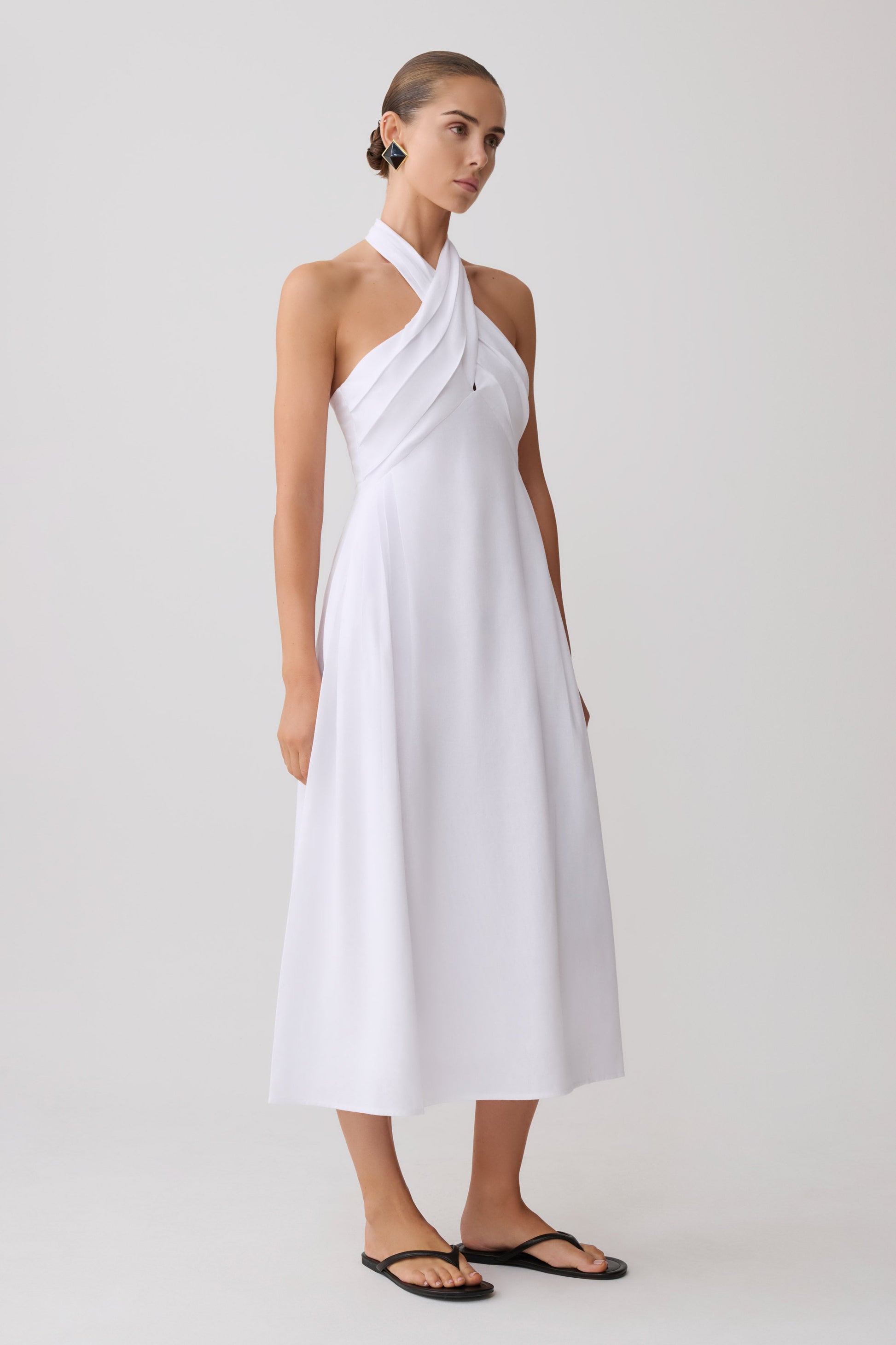 Rosie Linen Halter Midi Dress - White | MESHKI US Rosie Linen Halter Midi Dress - White | MESHKI US
