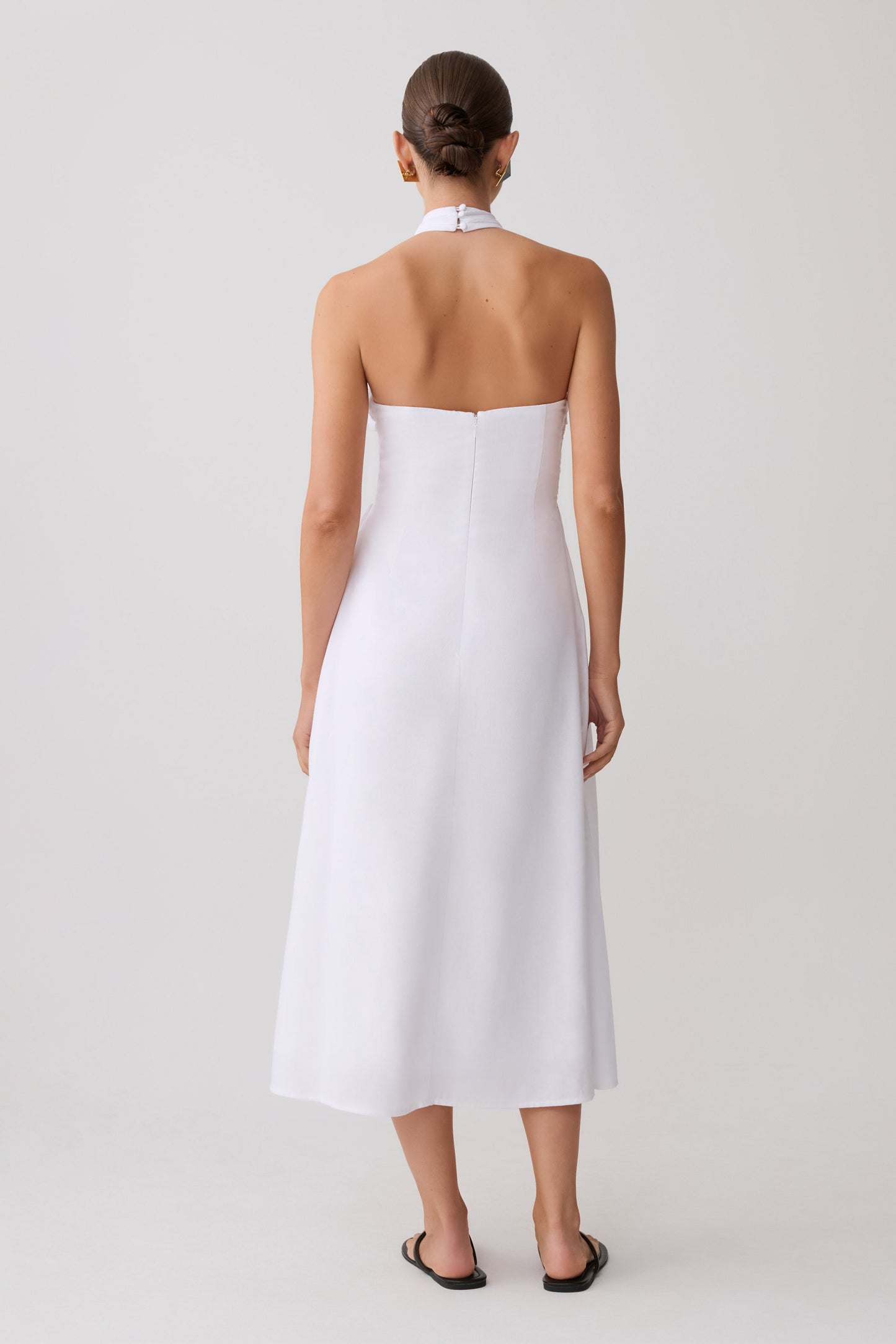 Rosie Linen Halter Midi Dress - White