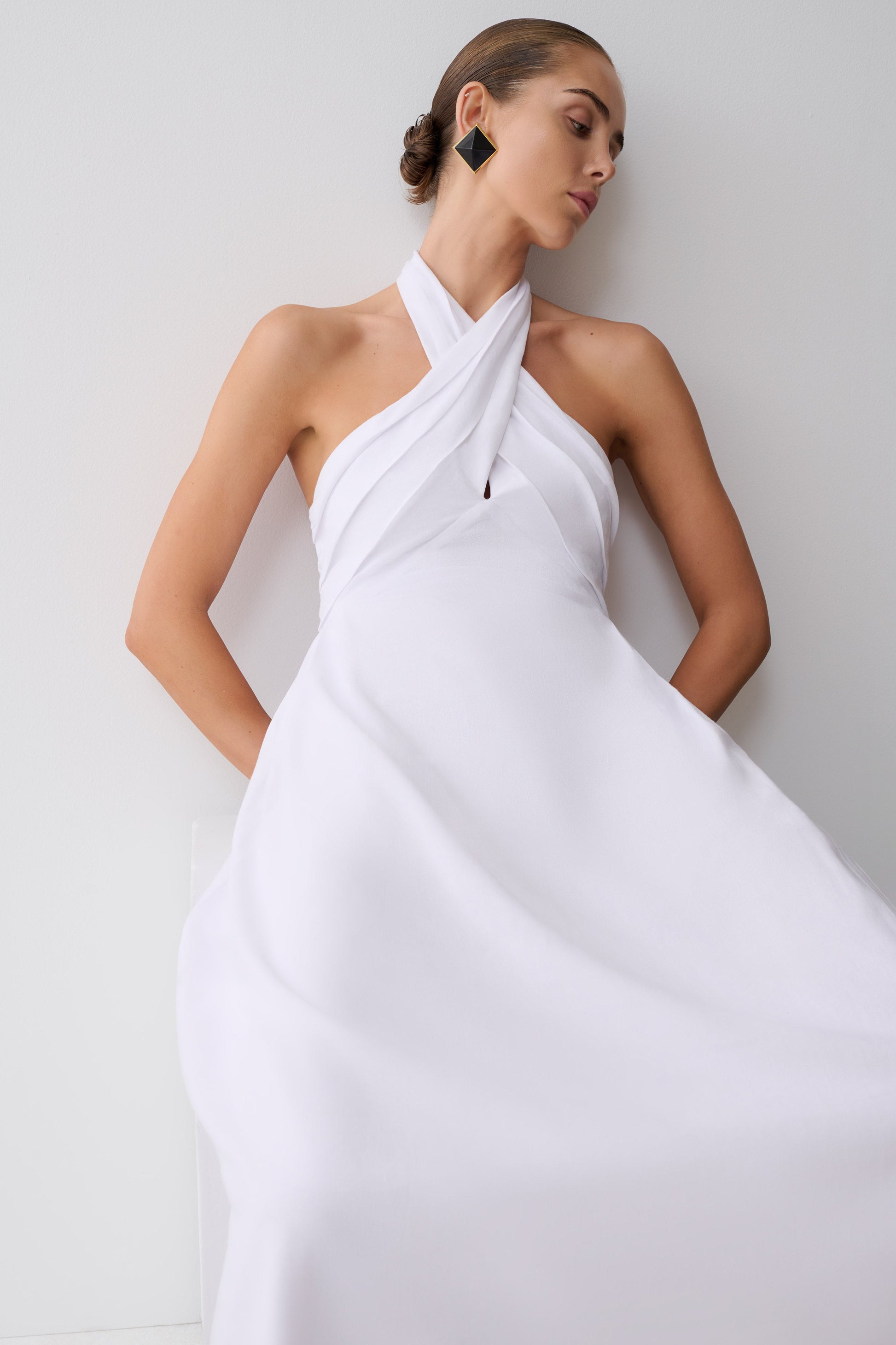 white linen halter dress Cotton & Linen Halter A Line Long Dress