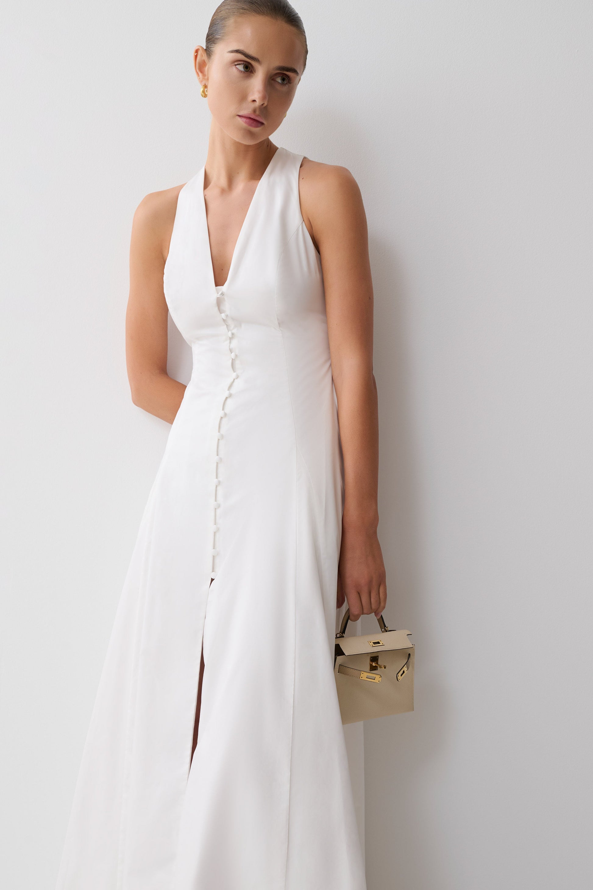 Sienna Button Down Maxi Dress / White | MESHKI