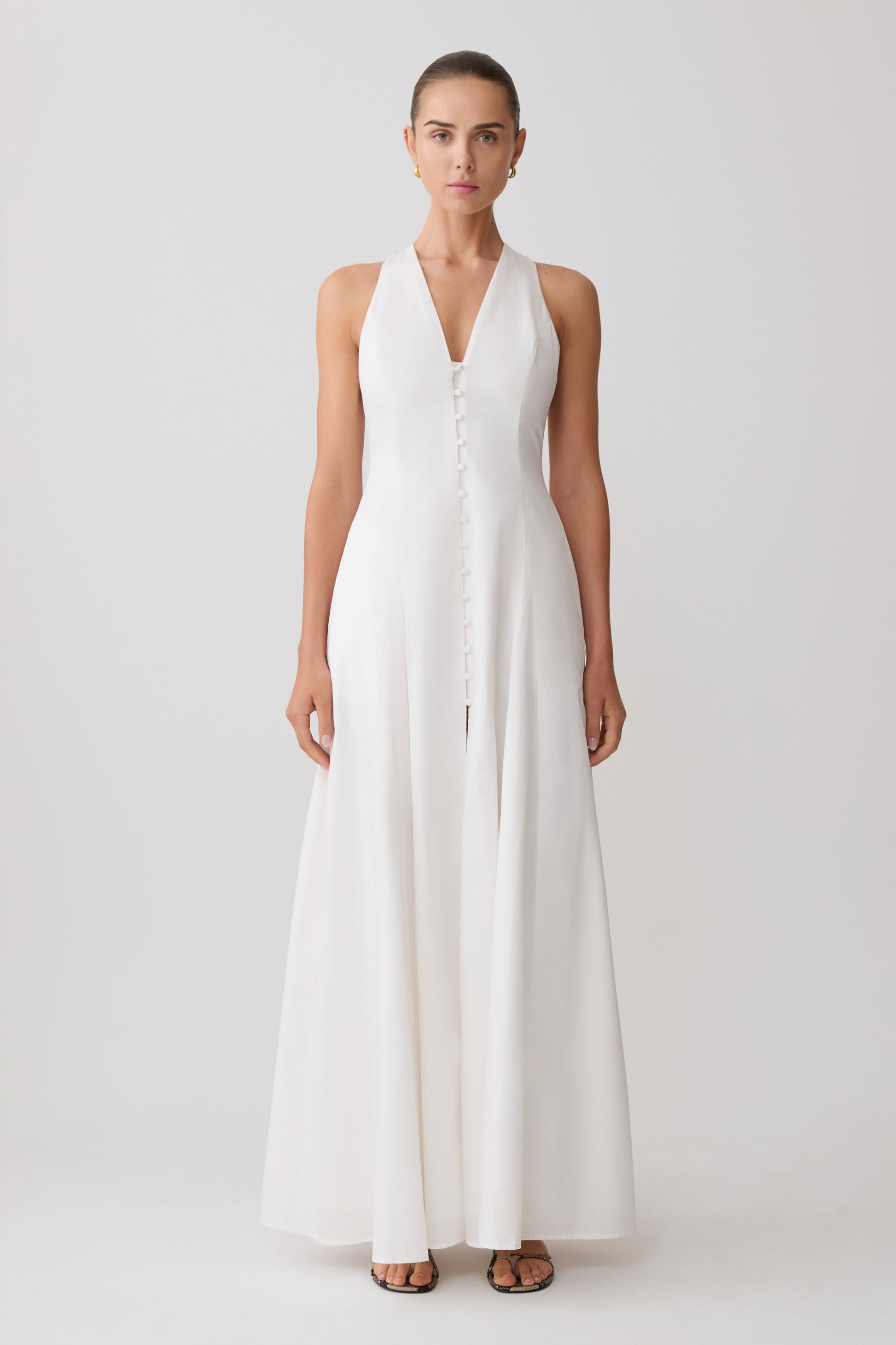 Sienna Button Down Maxi Dress / White | MESHKI