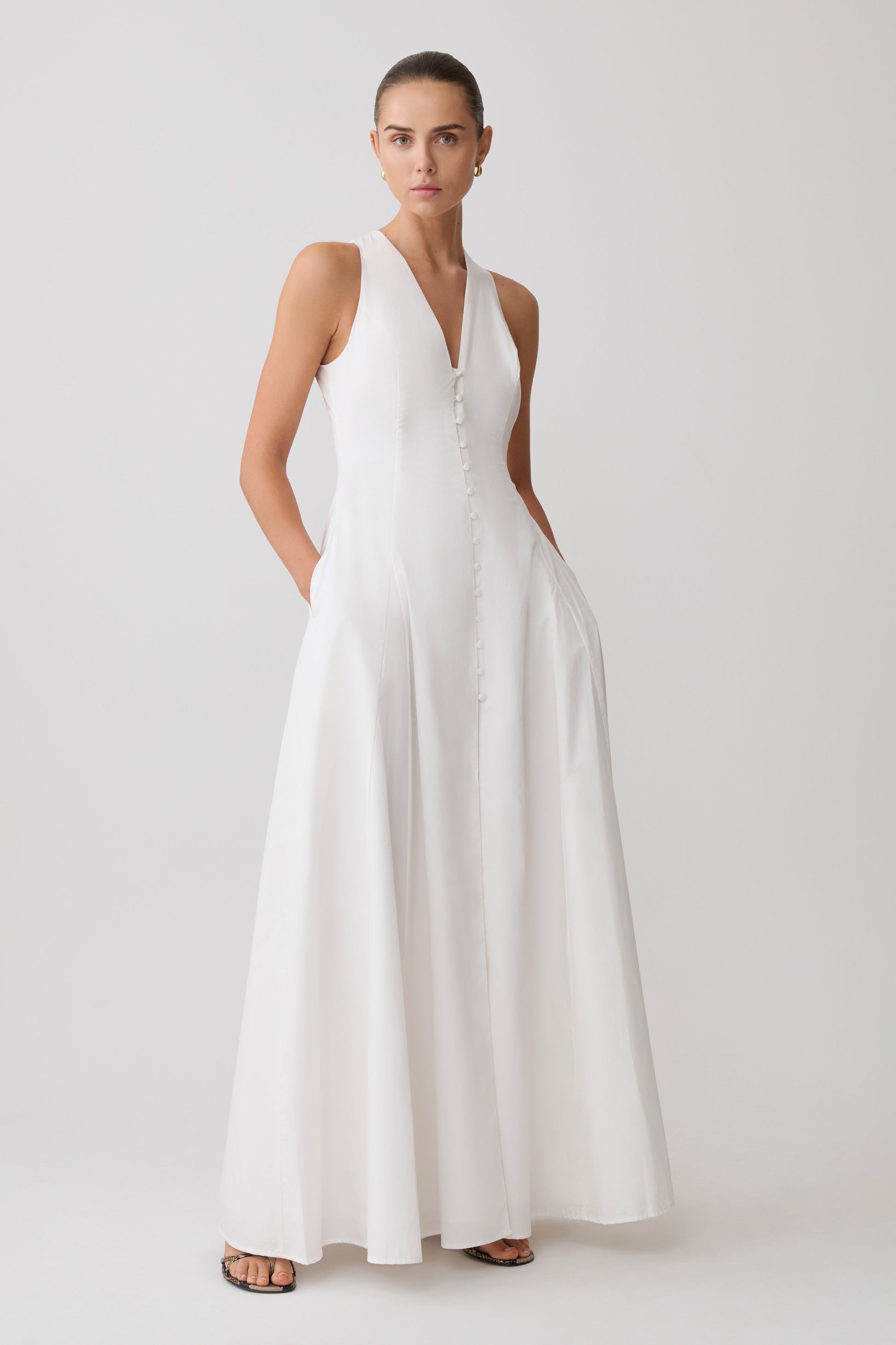 Sienna Button Down Maxi Dress - White #5