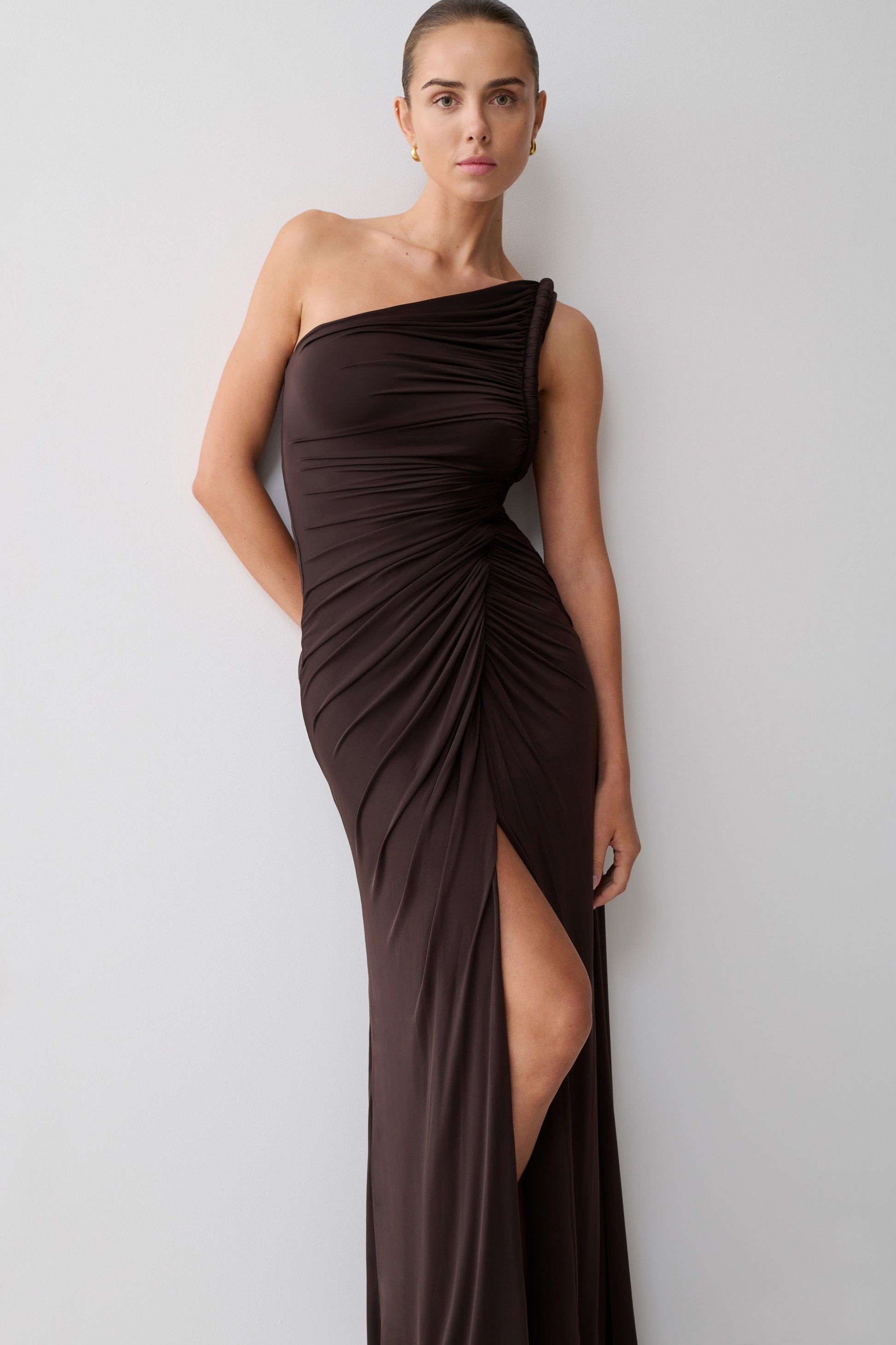Ryn Twisted One Shoulder Maxi Dress - Dark Chocolate #6