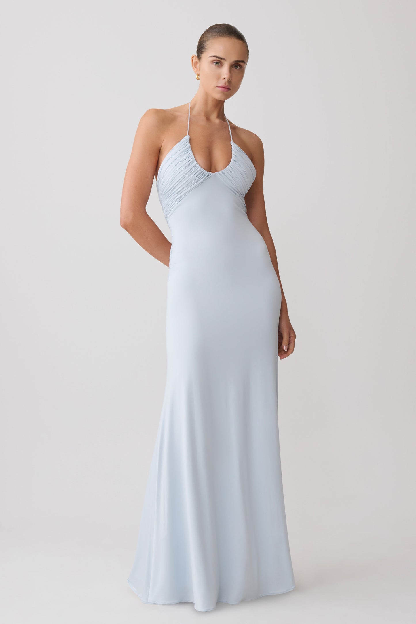 Maely Gathered Slinky Maxi Dress - Pale Blue