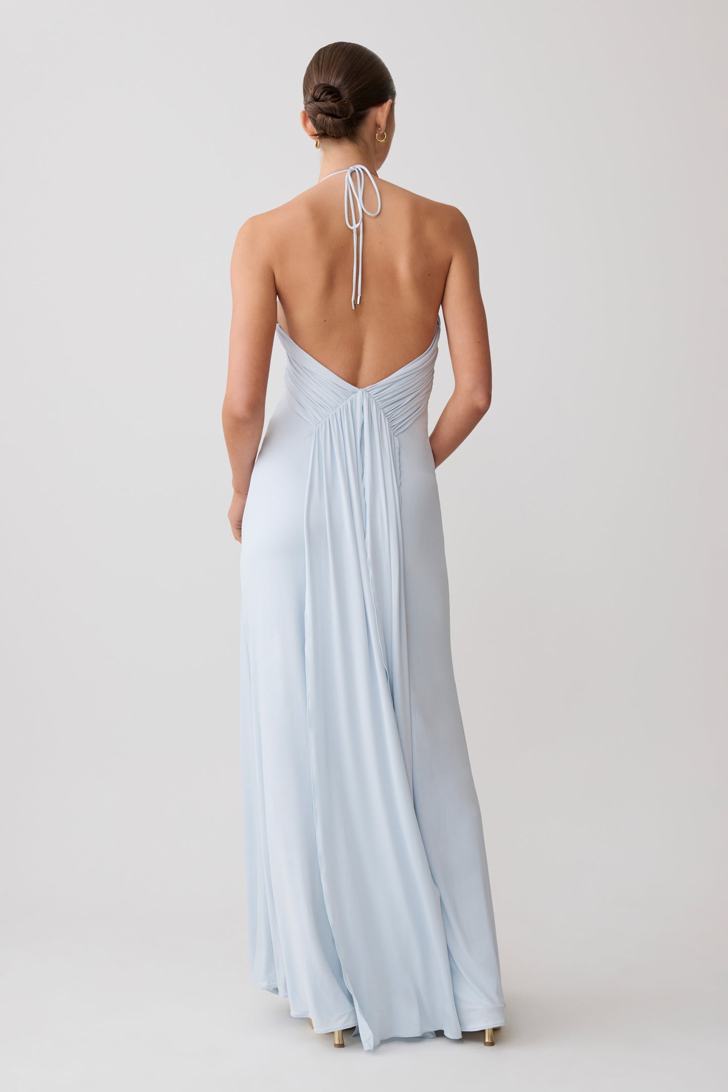 Maely Gathered Slinky Maxi Dress - Pale Blue