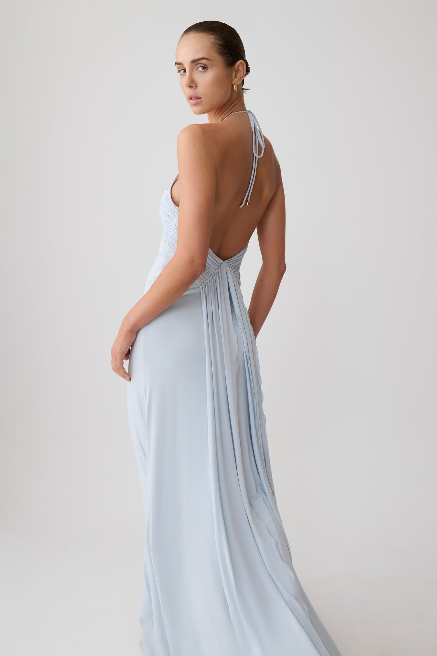 Maely Gathered Slinky Maxi Dress - Pale Blue