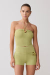 Dimitri Knit Halter Top With Hardware - Light Olive