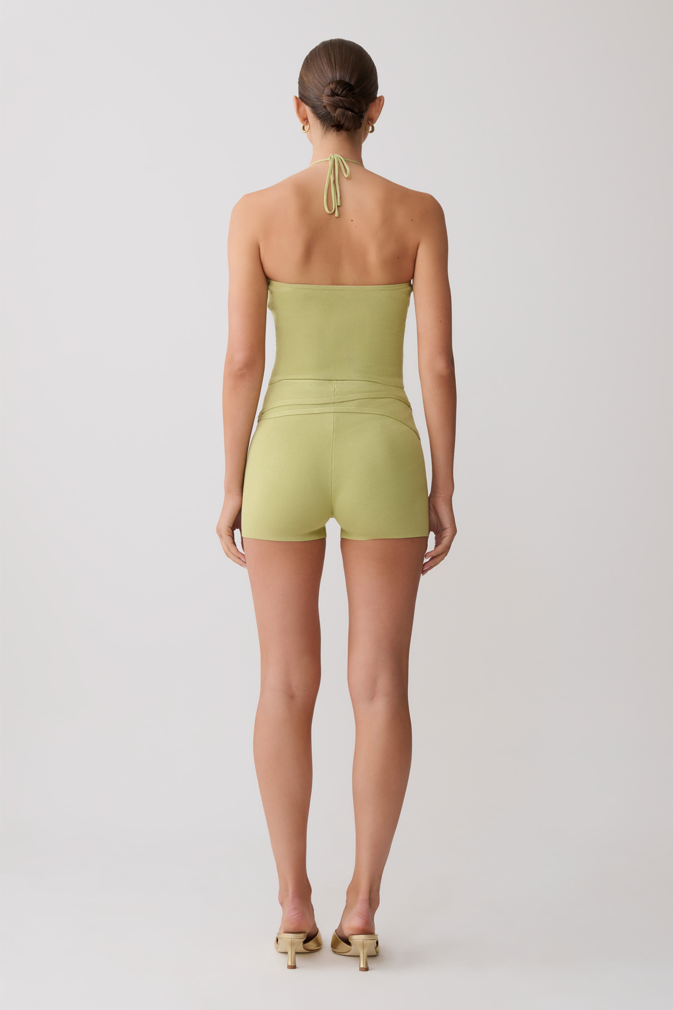 Dimitri Knit Halter Top With Hardware - Light Olive | MESHKI US