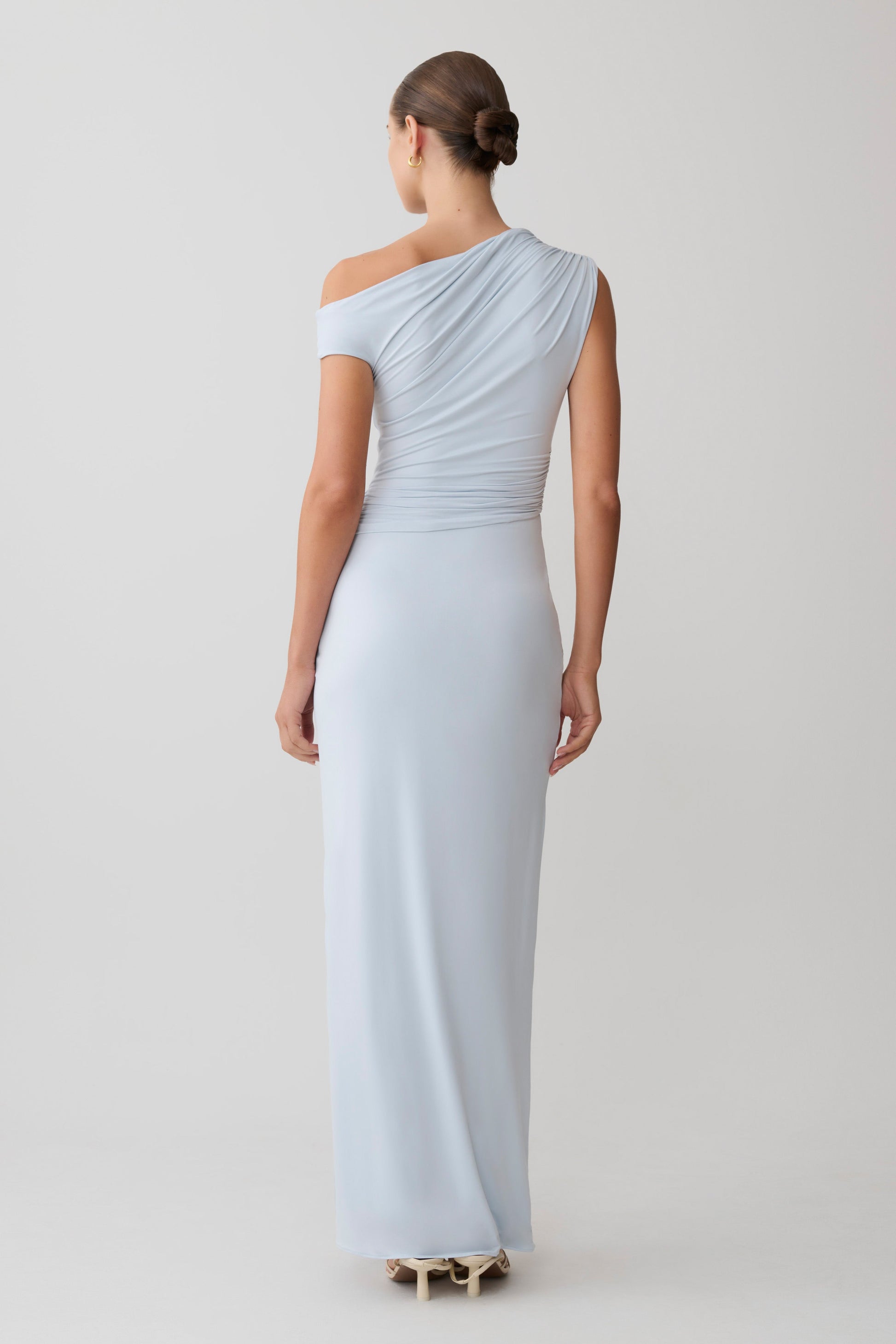 mesh asymmetrical off the shoulder draped maxi dress Asos