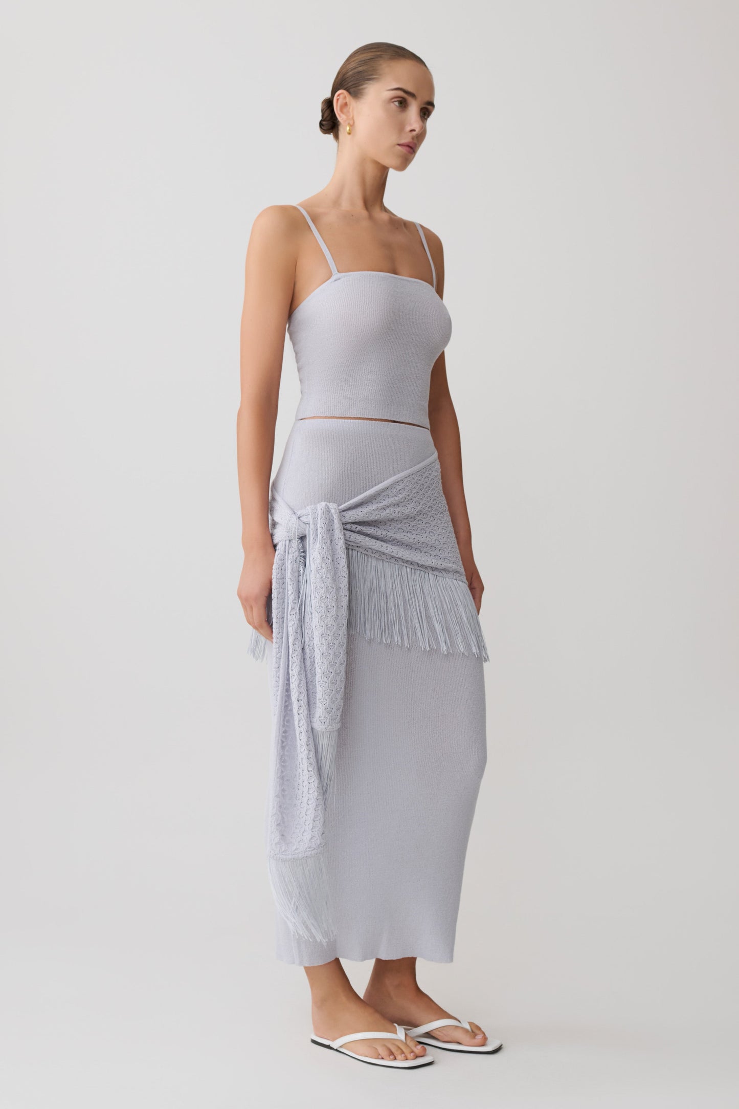 Jaytee Knit Maxi Skirt With Fringe Tie - Sky Blue