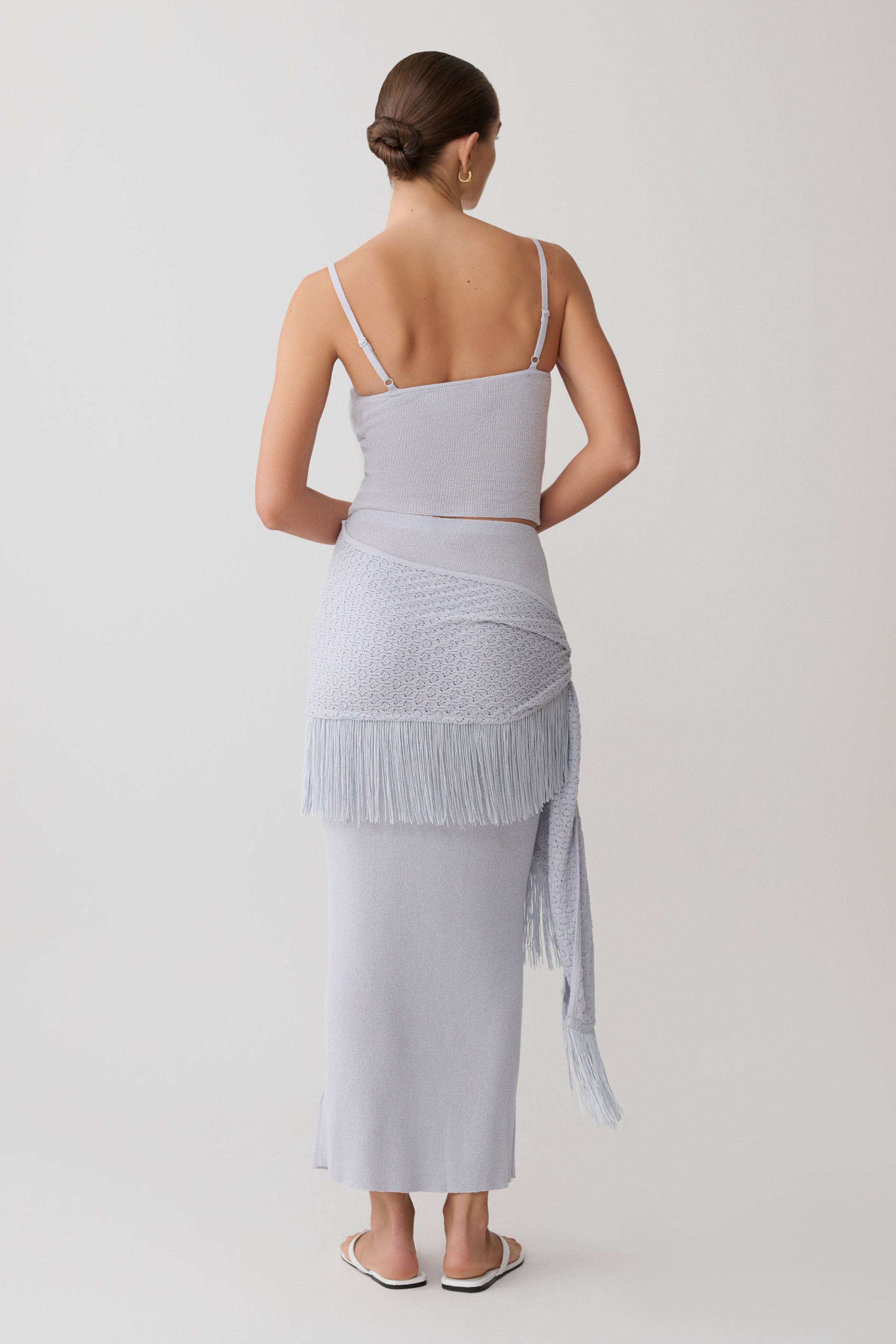 Jaytee Knit Maxi Skirt With Fringe Tie - Sky Blue #2