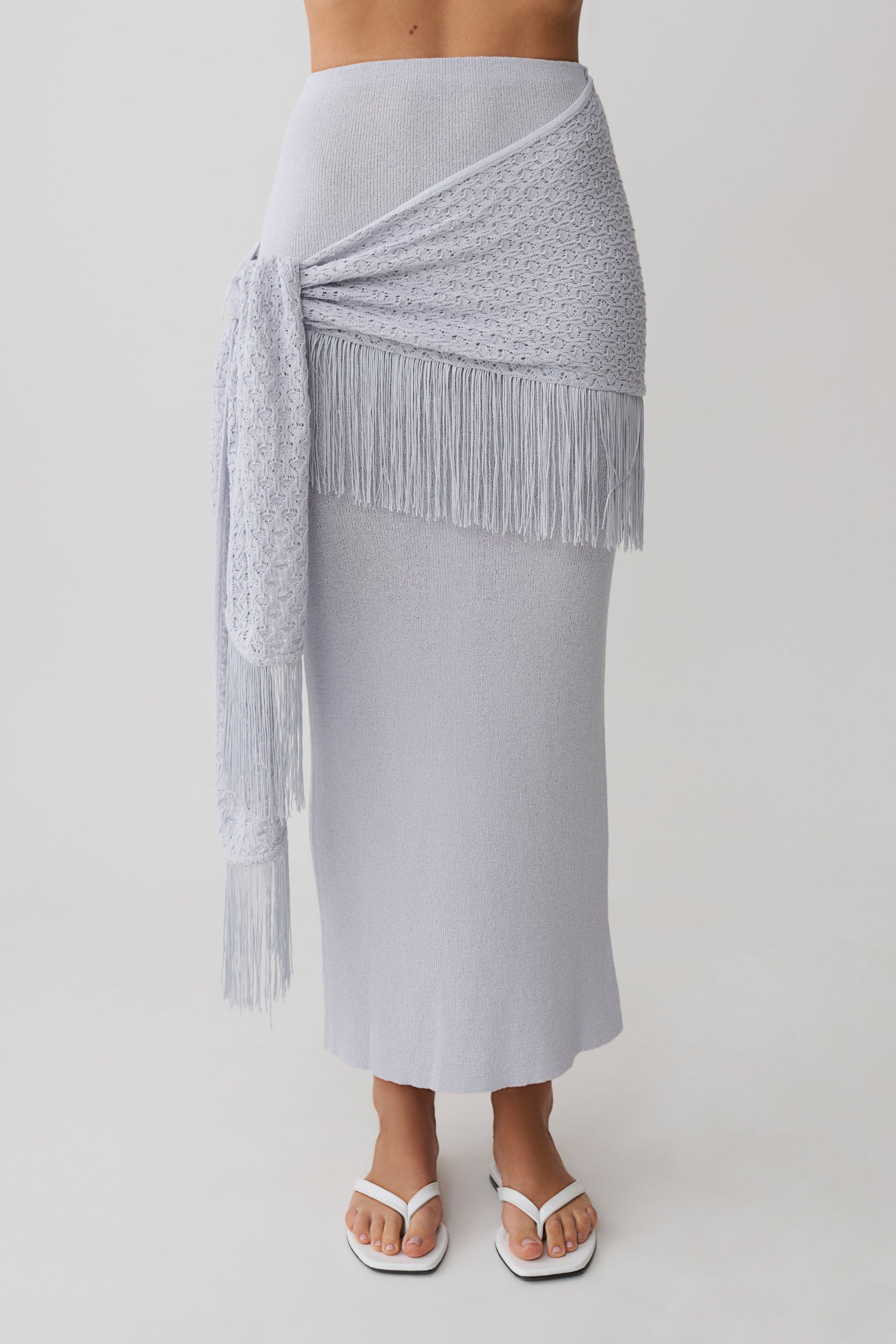 Jaytee Knit Maxi Skirt With Fringe Tie - Sky Blue #7