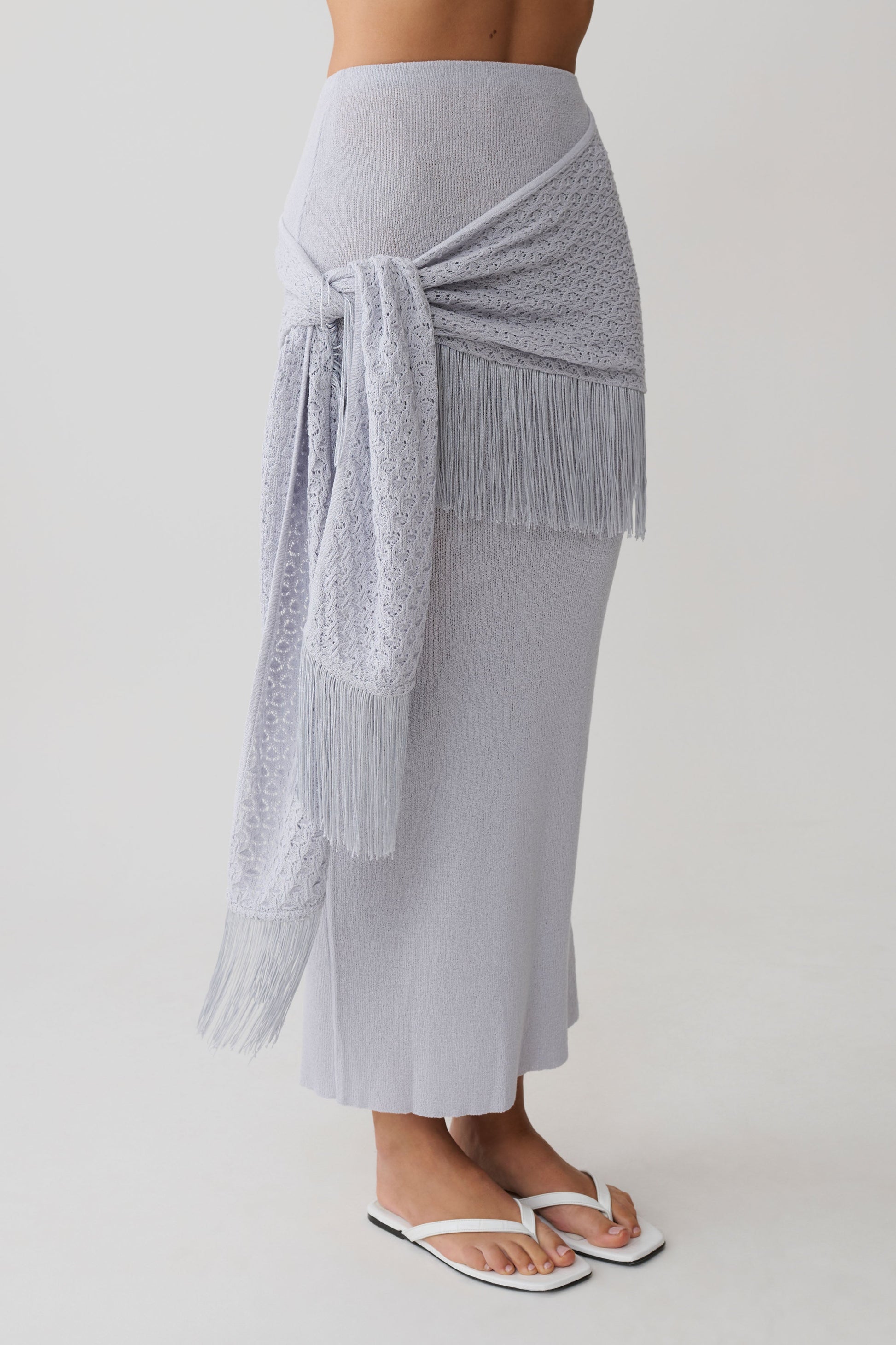 Jaytee Knit Maxi Skirt With Fringe Tie - Sky Blue #5