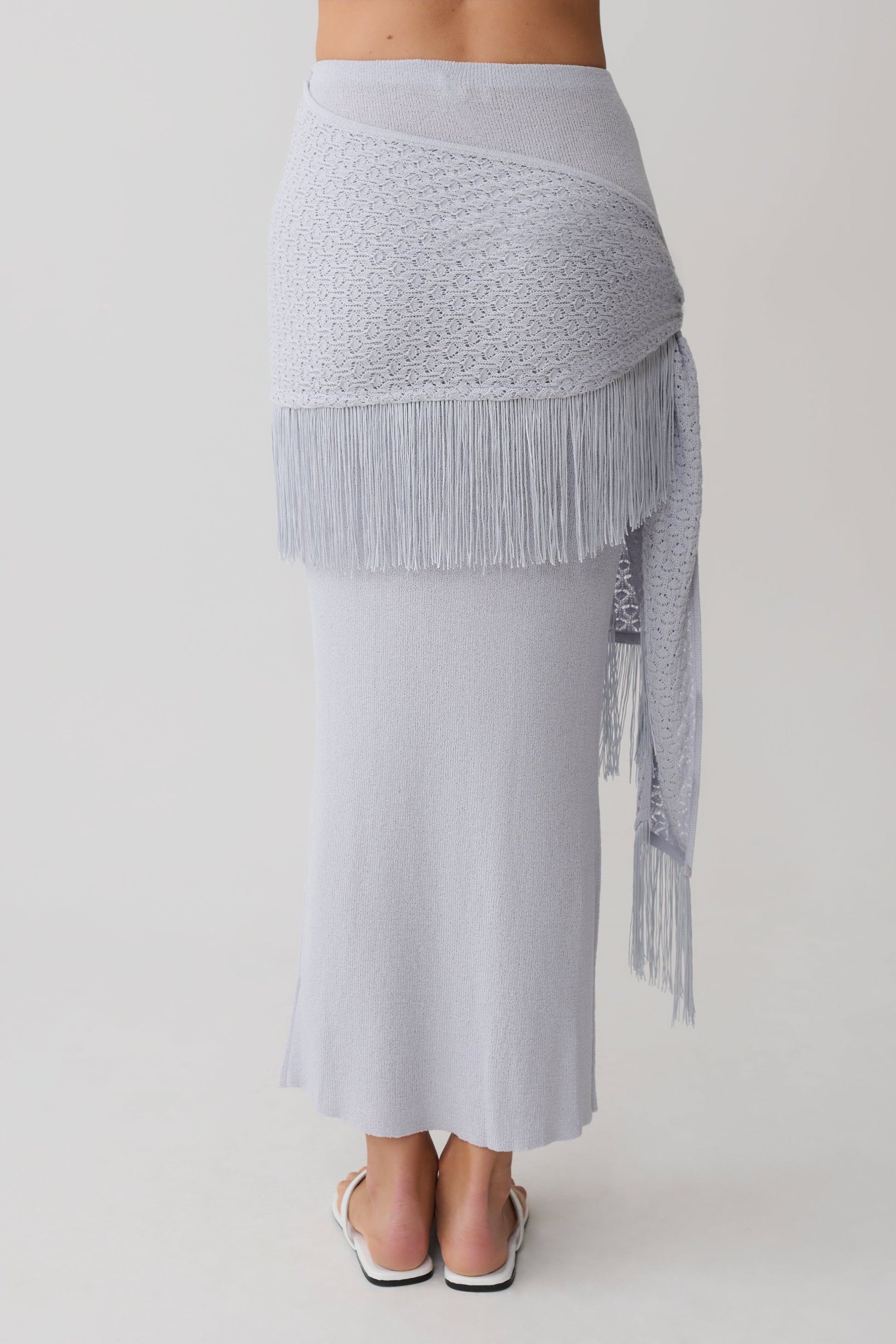 Jaytee Knit Maxi Skirt With Fringe Tie - Sky Blue #6