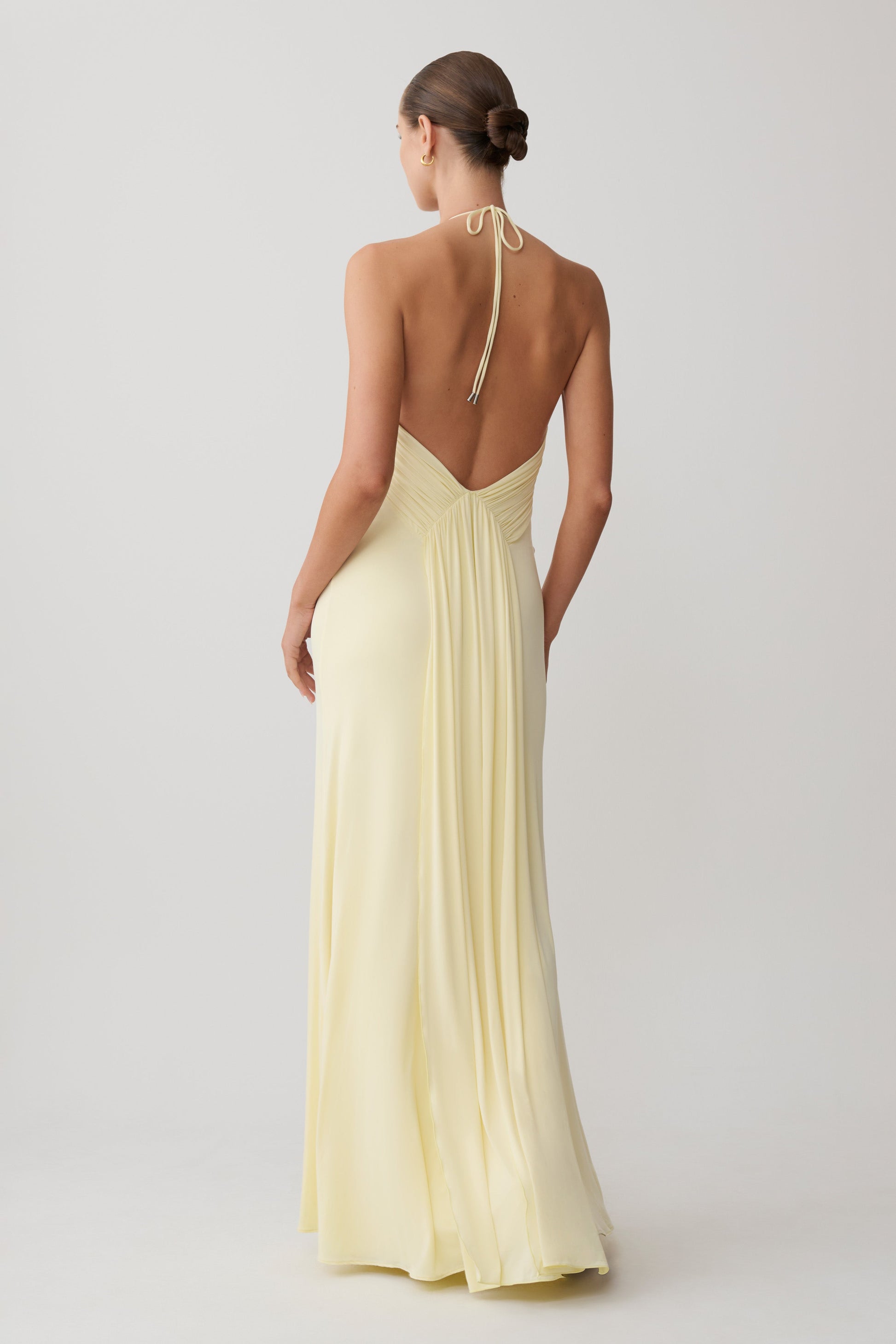 Maely Gathered Slinky Maxi Dress / Lemon | MESHKI