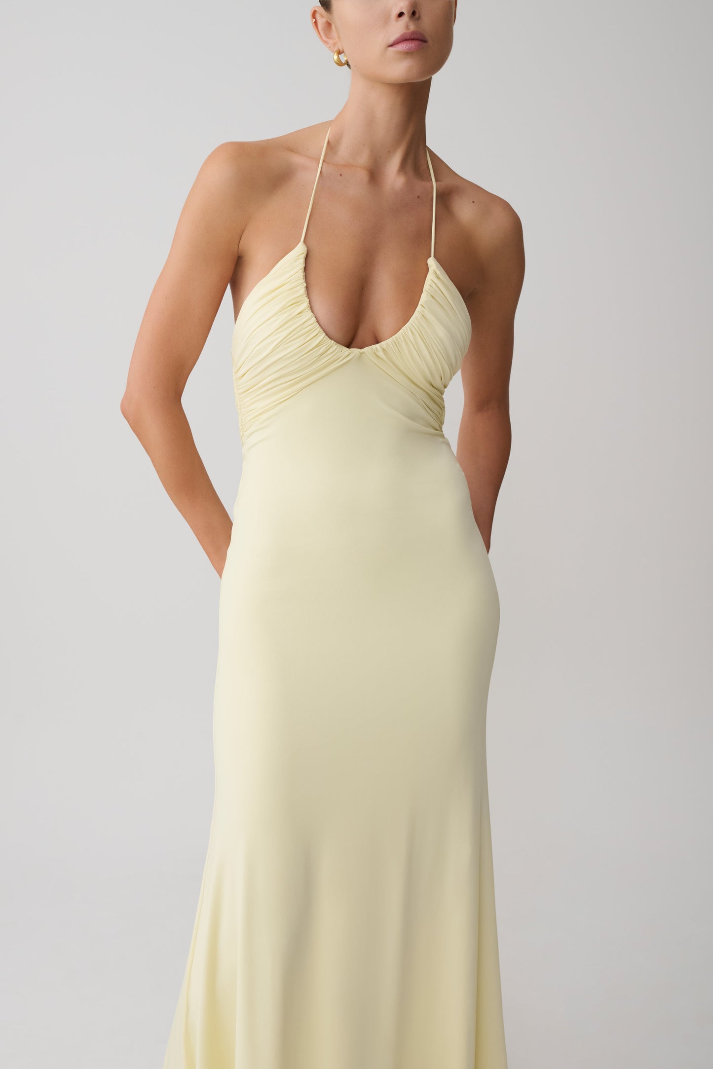 Maely Gathered Slinky Maxi Dress - Lemon