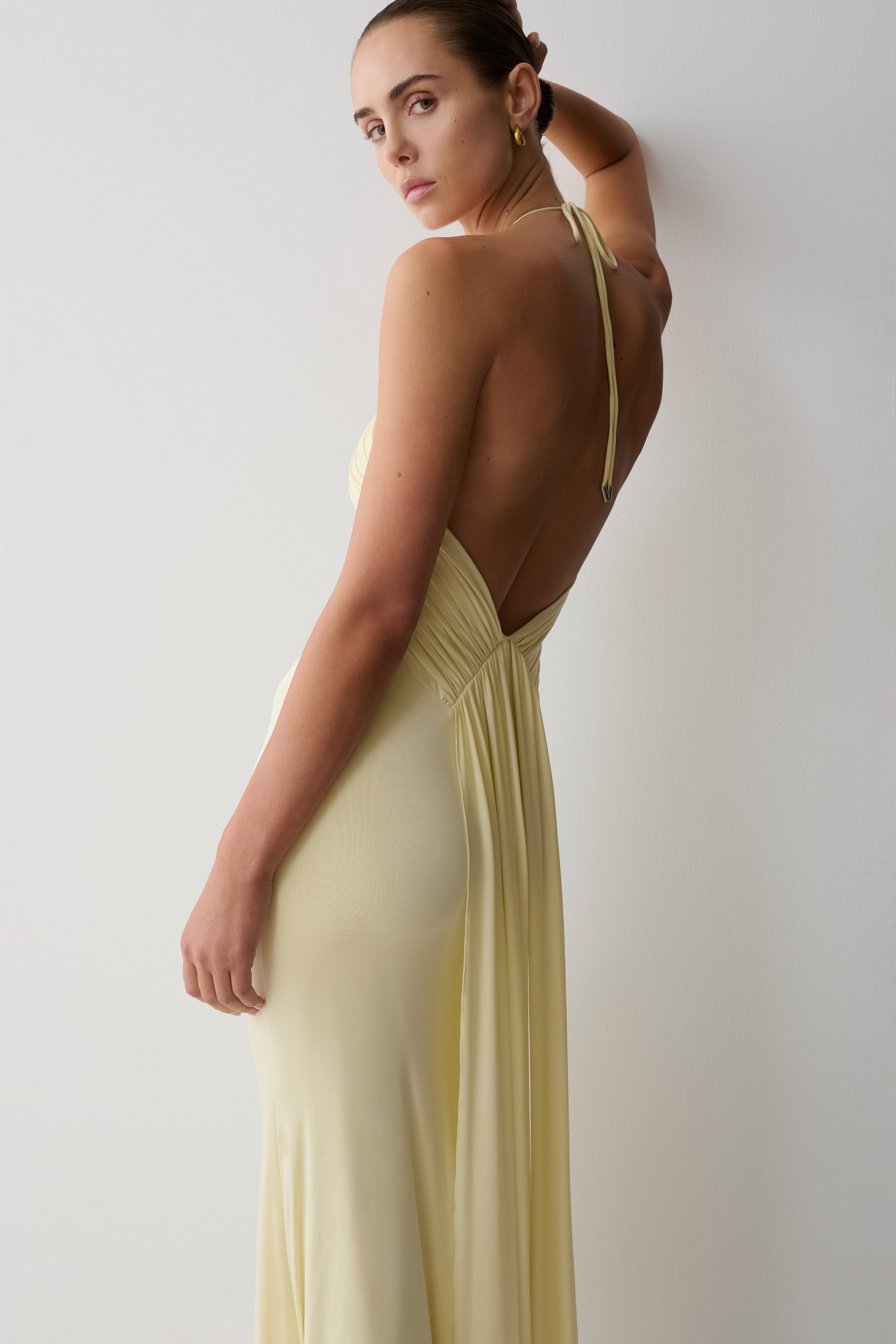 Maely Gathered Slinky Maxi Dress - Lemon #3