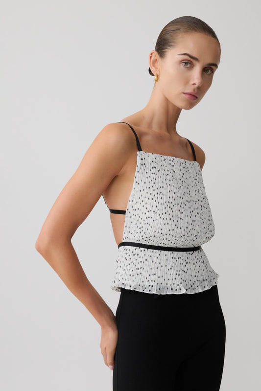 Lilou Pleated Sleeveless Top - Polka Dot
