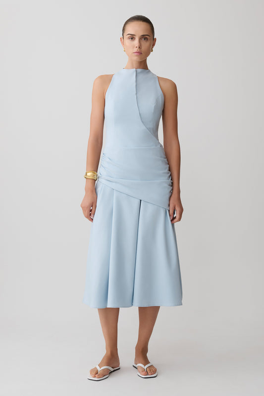 Emily Wrapped Waist Midi Dress - Sky Blue