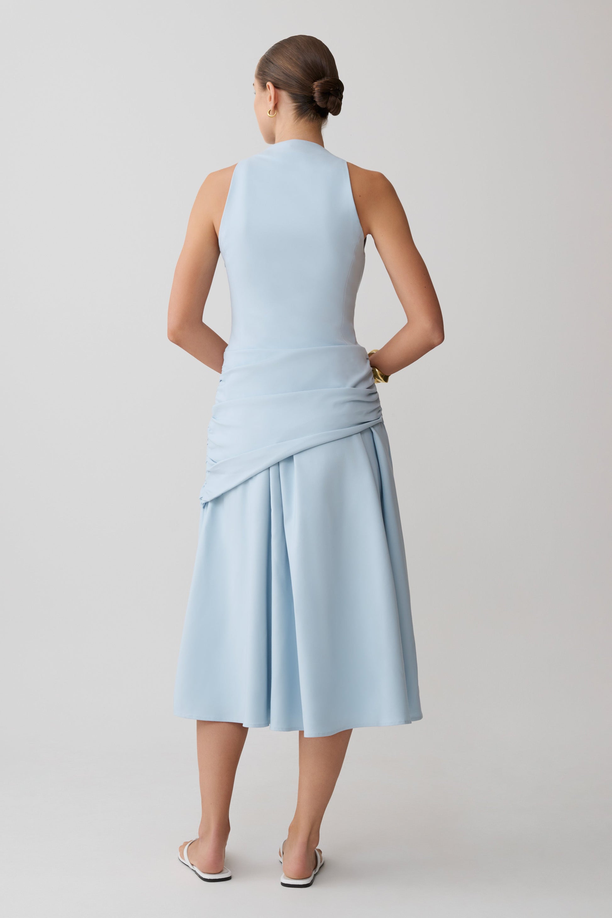 strapless open back dress Emily Wrapped Waist Midi Dress - Sky Blue