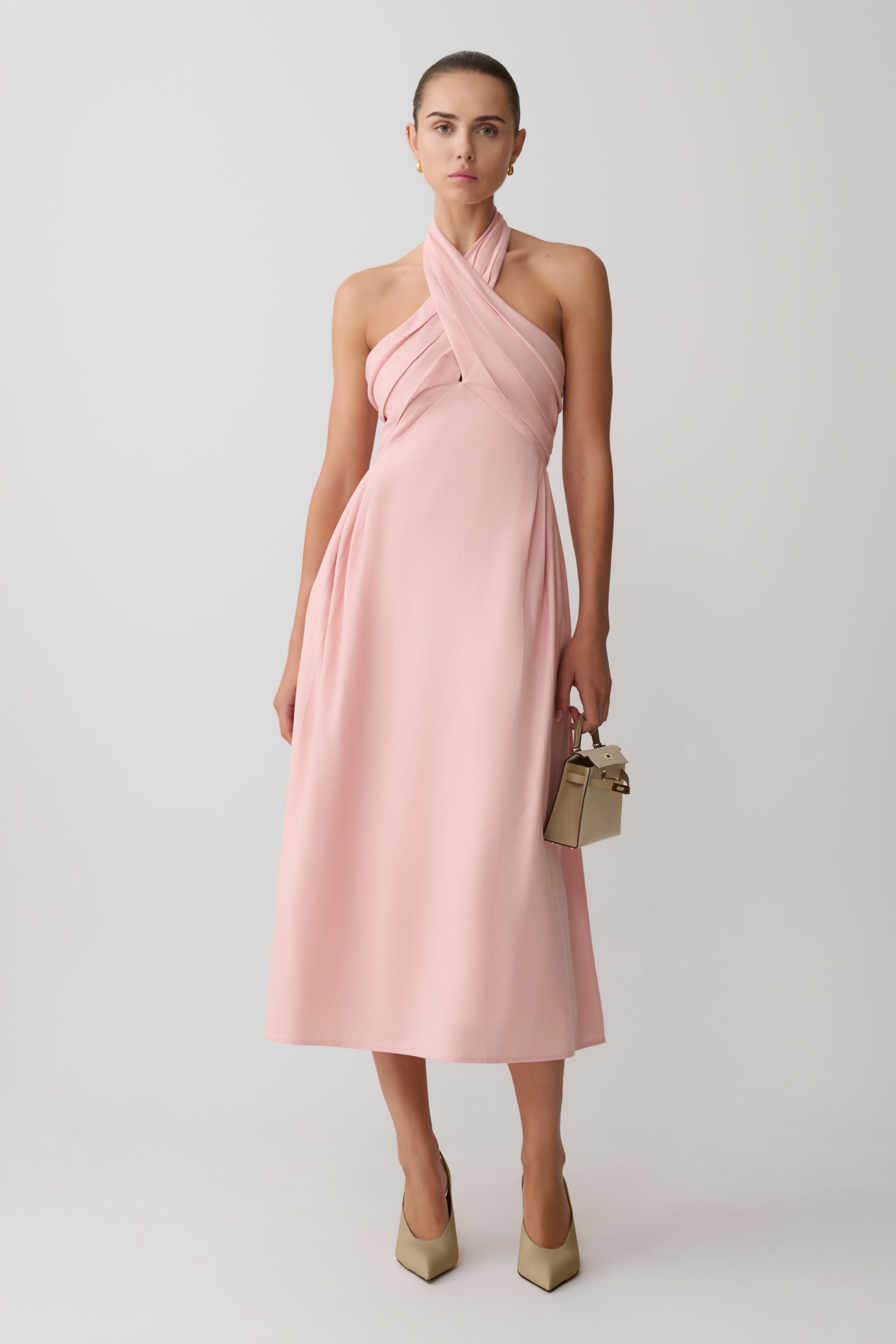 Rosie Linen Halter Midi Dress / Pink | MESHKI | S Rosie Linen Halter Midi Dress / Pink | MESHKI | S