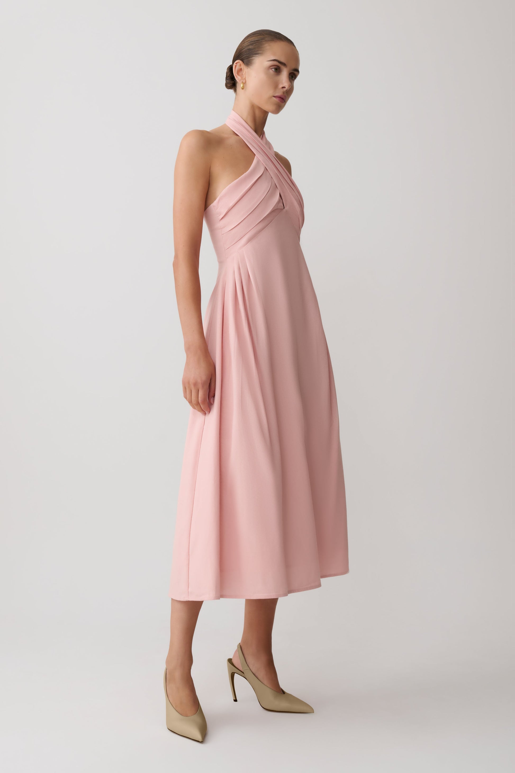 Rosie Linen Halter Midi Dress - Pink #3