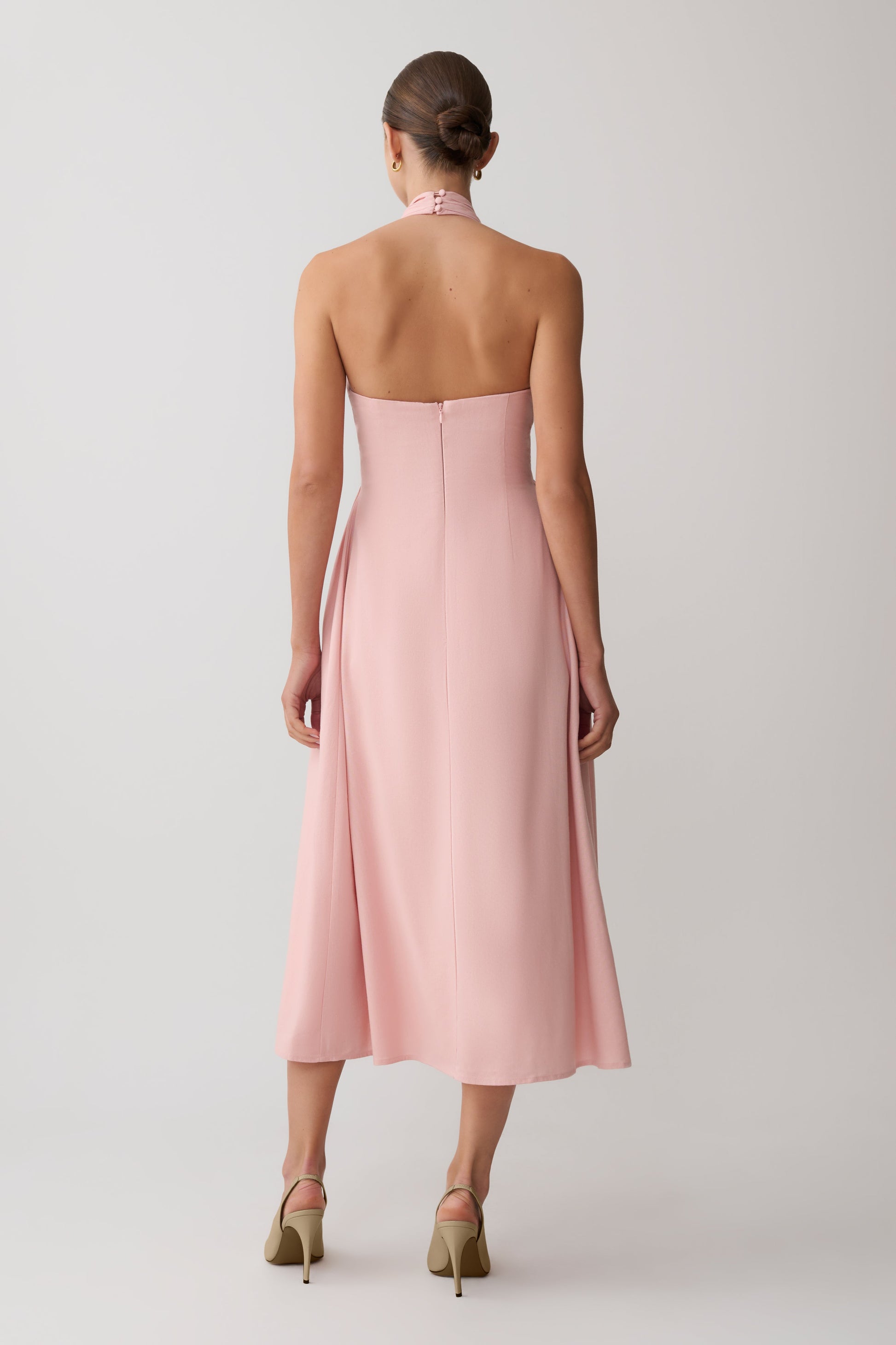 Rosie Linen Halter Midi Dress / Pink | MESHKI