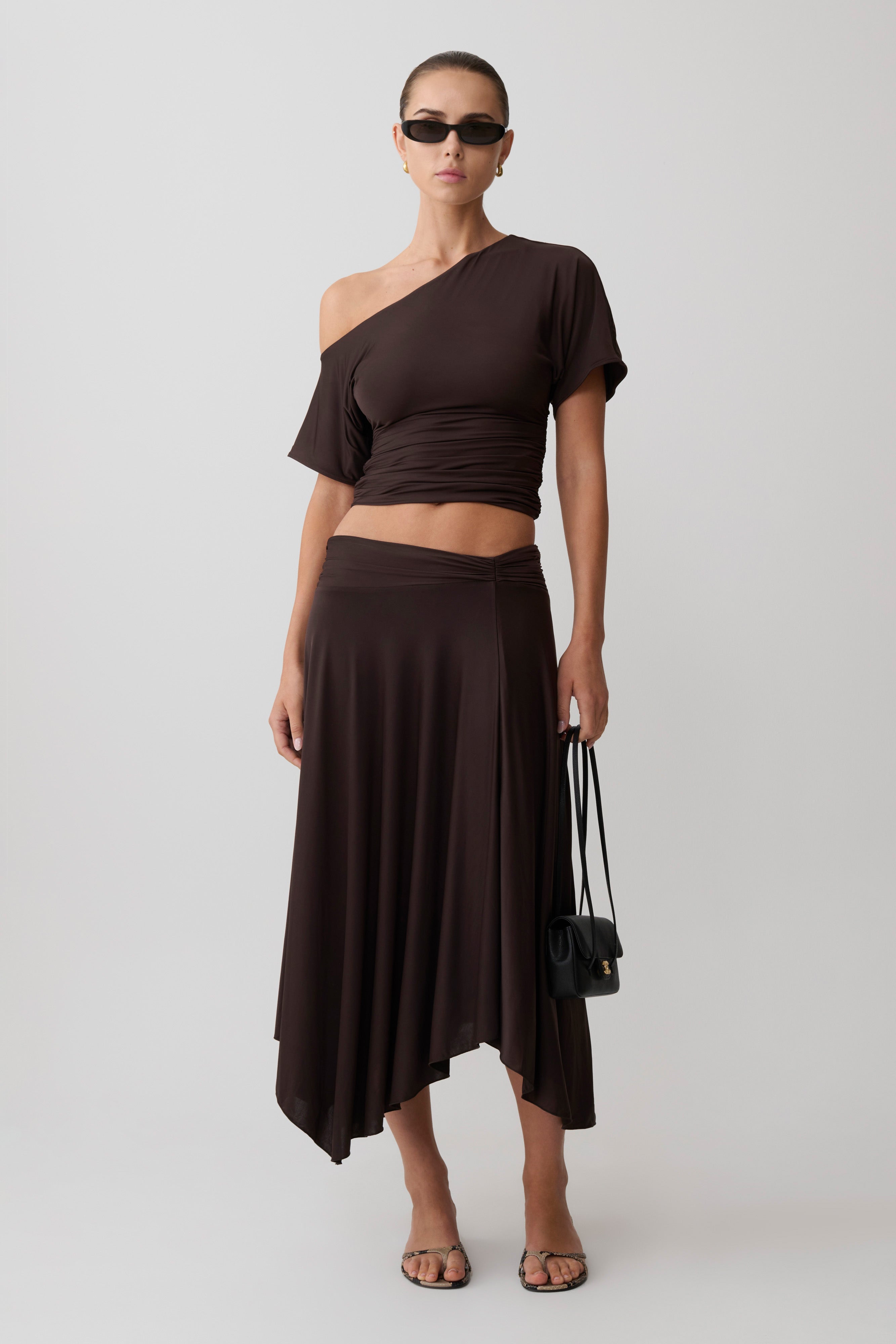 Luu Slinky Midi Skirt - Dark Chocolate | MESHKI US