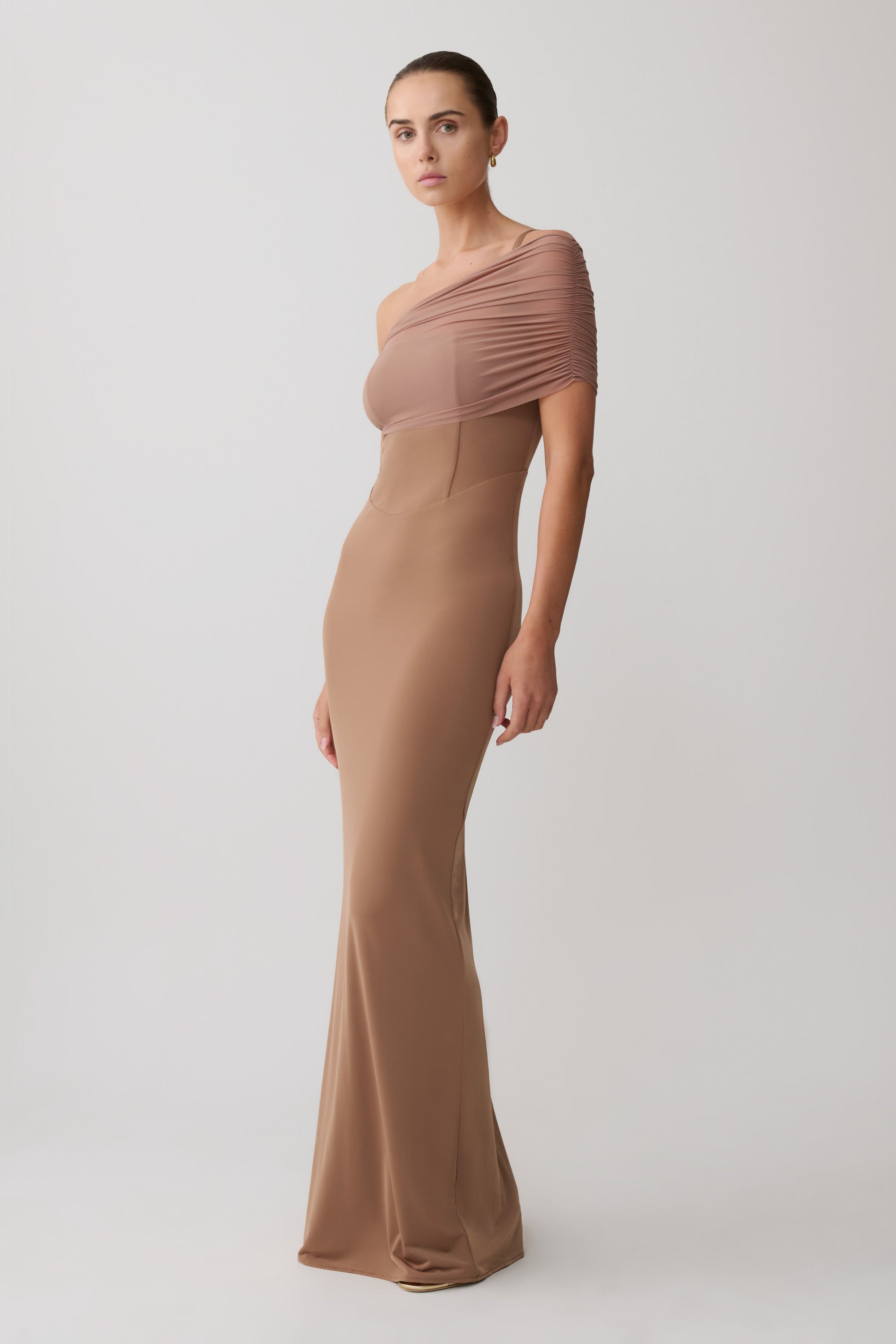 tan evening dress Jluxlabel Women's Auric Deep Plunge Maxi Dress