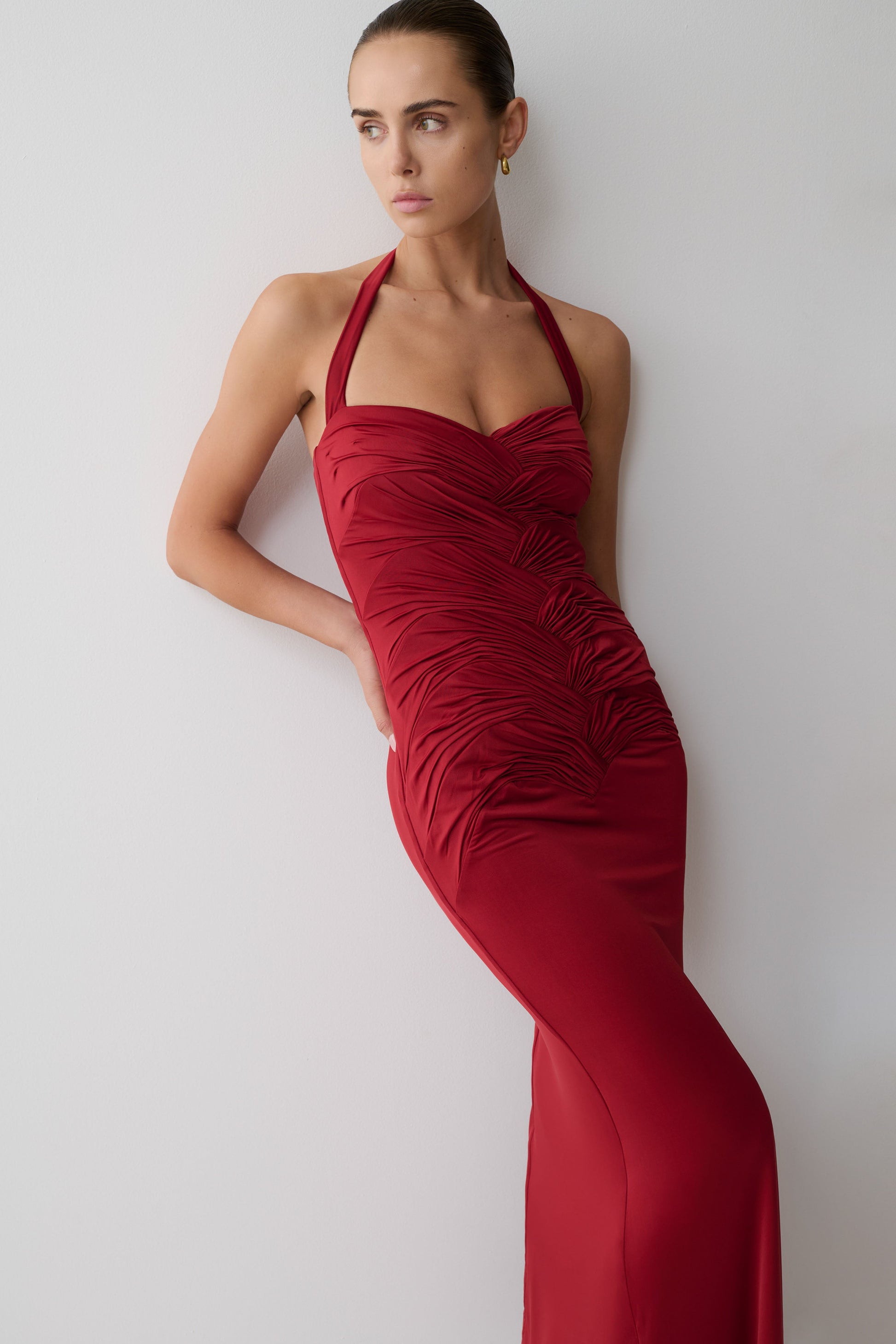 Hoai Gathered Slinky Halter Maxi Dress - Deep Red #6