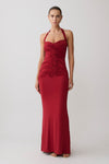 Hoai Gathered Slinky Halter Maxi Dress - Deep Red