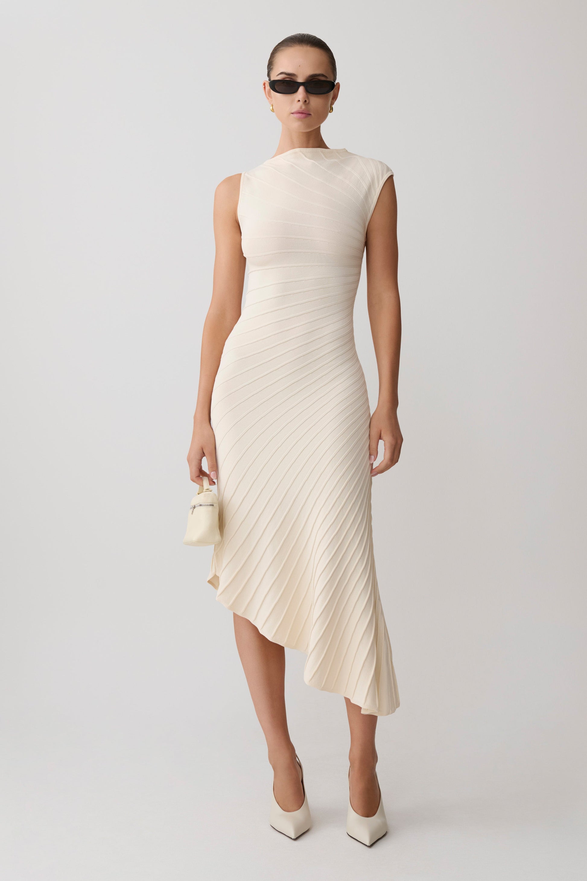 Milasandra Pleated Knit Dress / Ivory | MESHKI