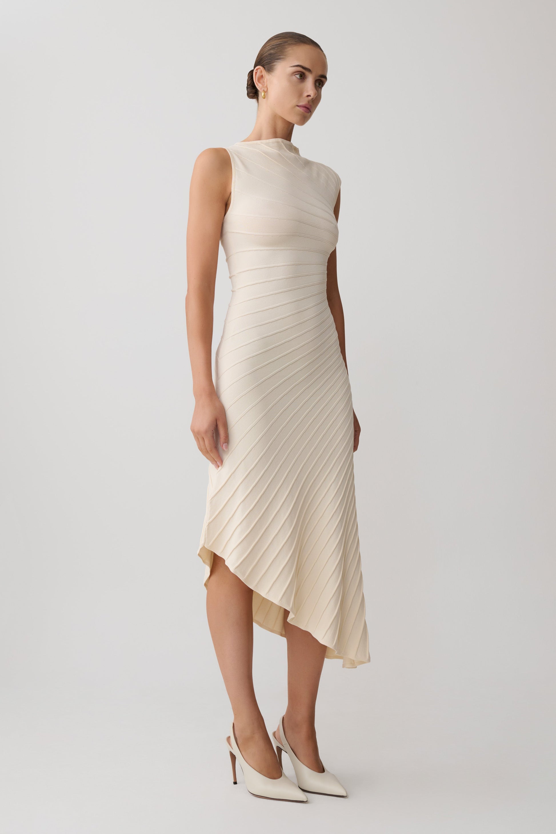 Milasandra Pleated Knit Dress / Ivory | MESHKI | XS Milasandra Pleated Knit Dress / Ivory | MESHKI | XS