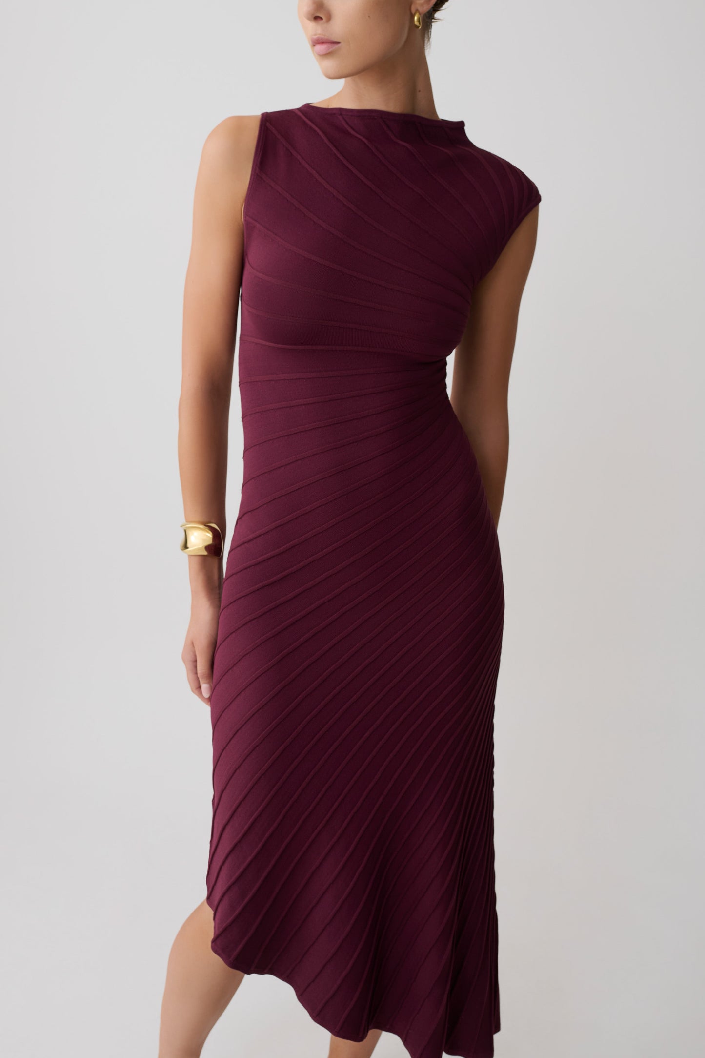 Milasandra Pleated Knit Dress - Plum