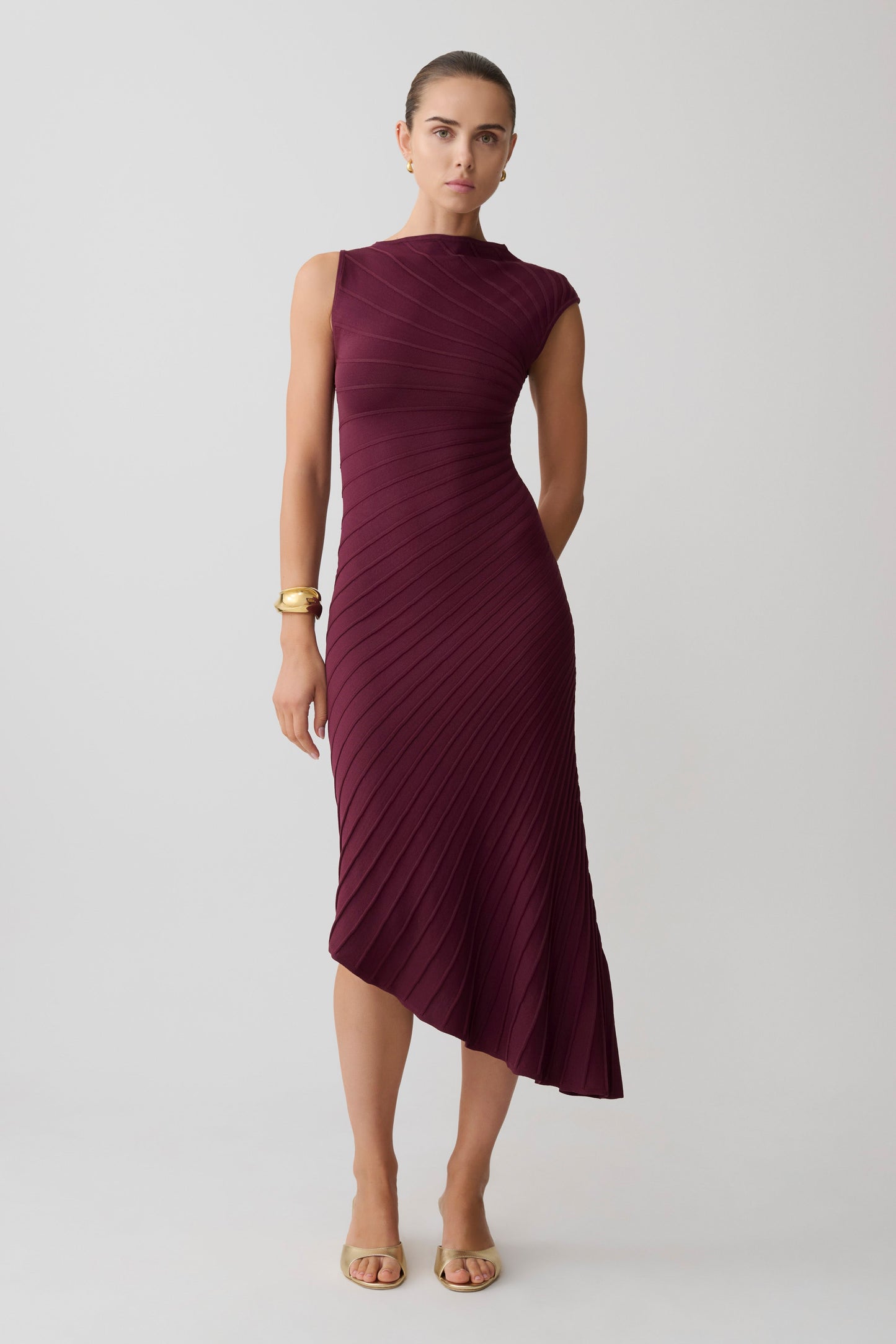 Milasandra Pleated Knit Dress - Plum