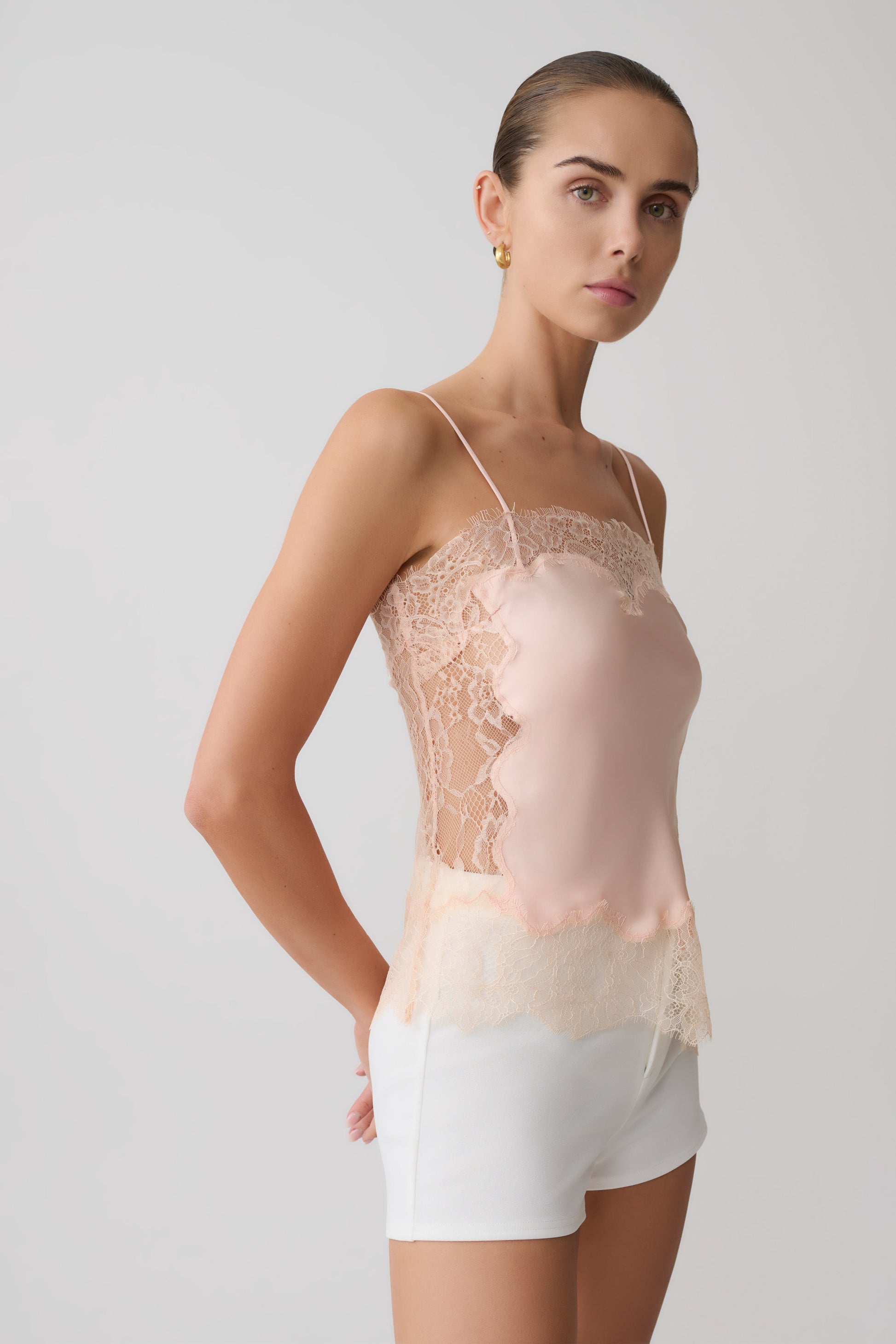 Miriam Satin & Lace Camisole - Peach #3