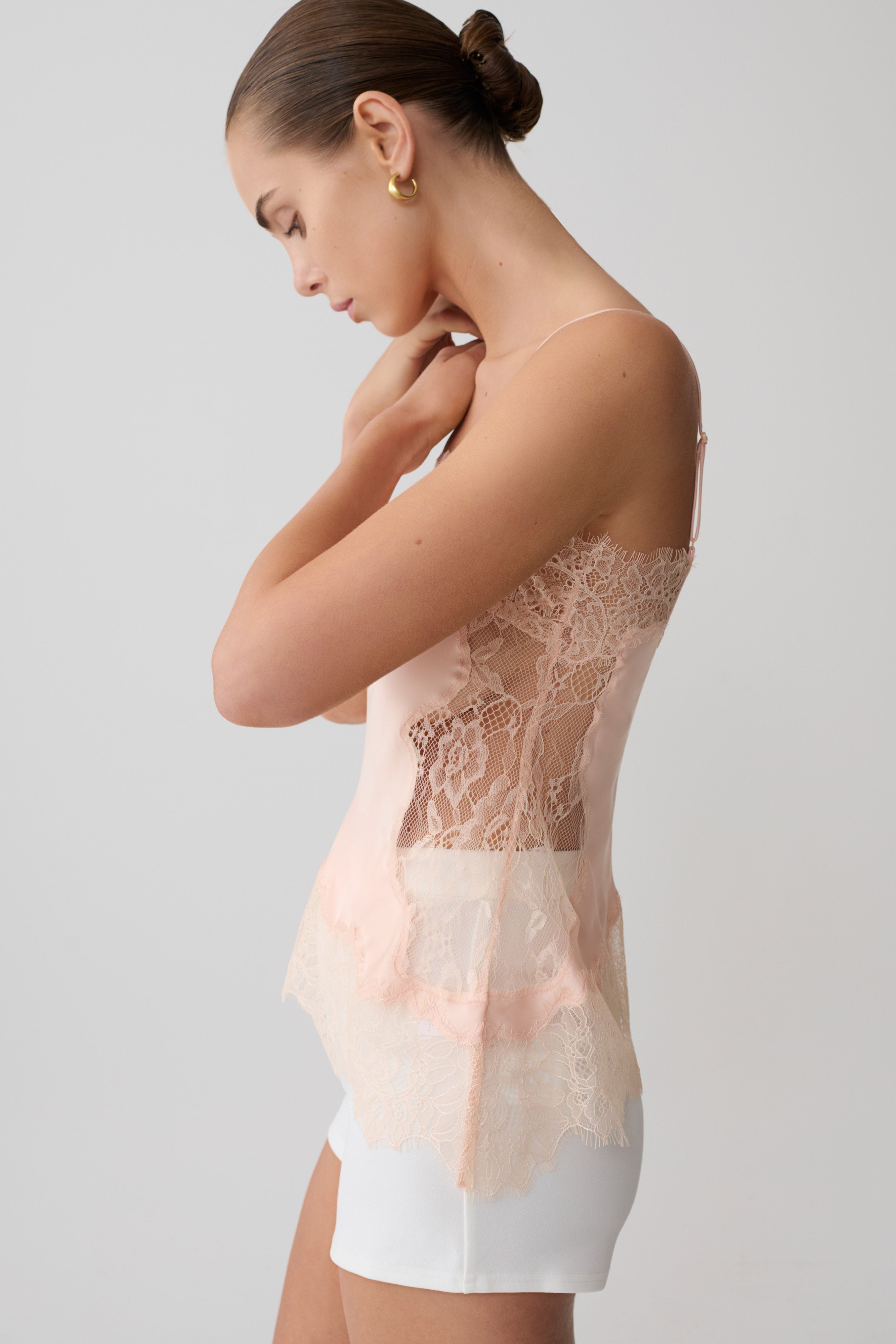 Miriam Satin & Lace Camisole - Peach | MESHKI US