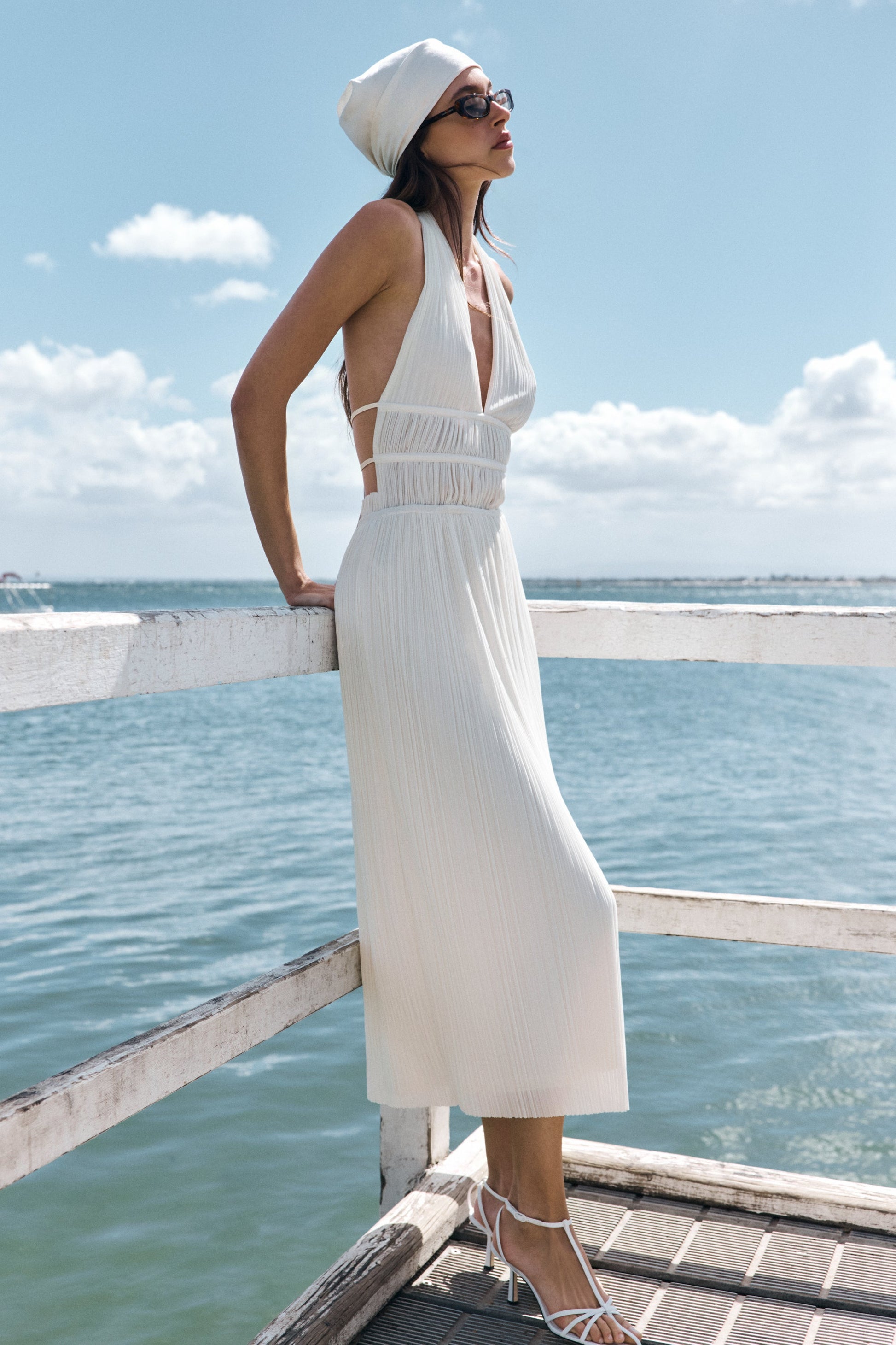 Thien Cowl Halter Midi Dress - Ivory | MESHKI US Thien Cowl Halter Midi Dress - Ivory | MESHKI US