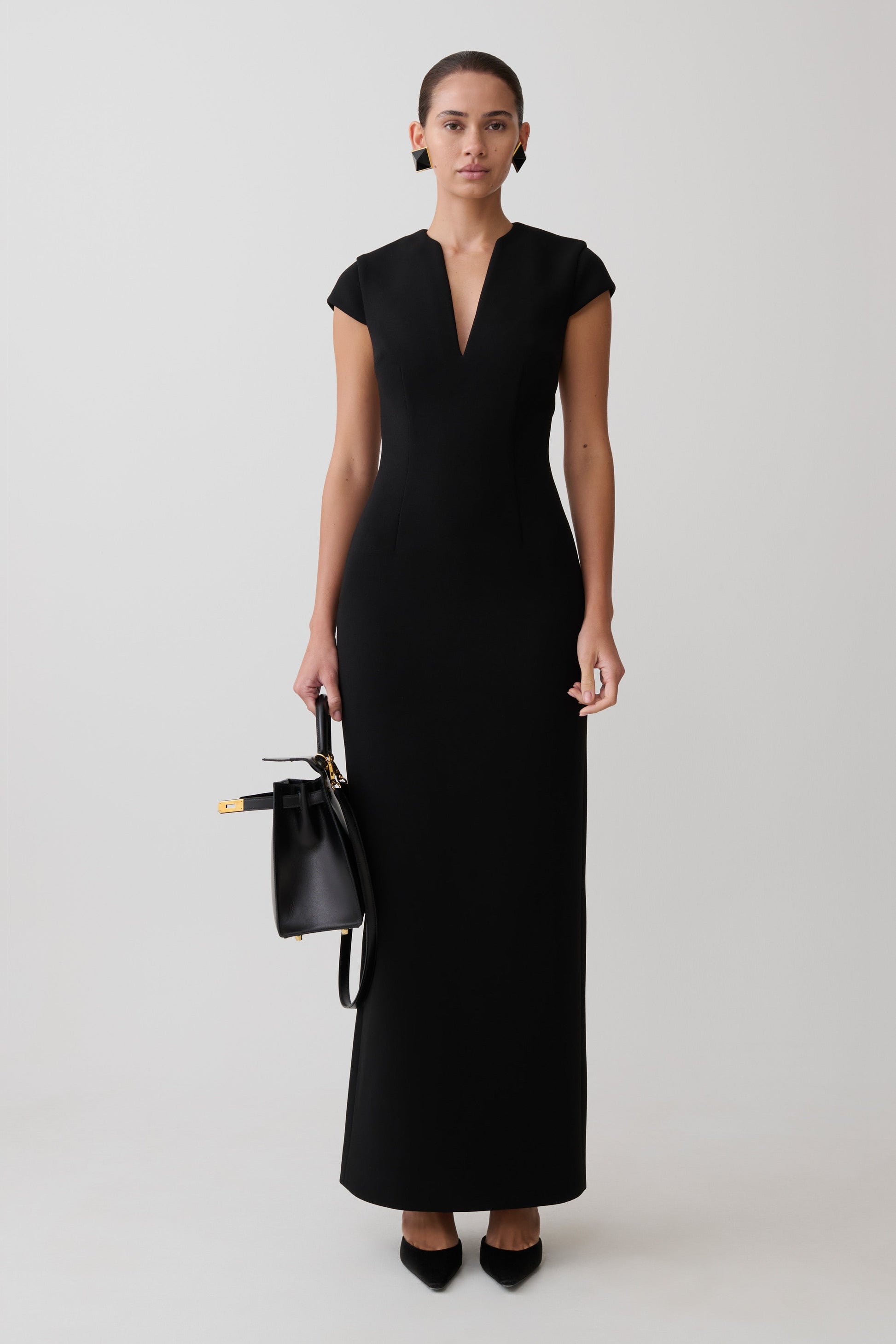 Briella V Neck Suiting Maxi Dress / Black | MESHKI