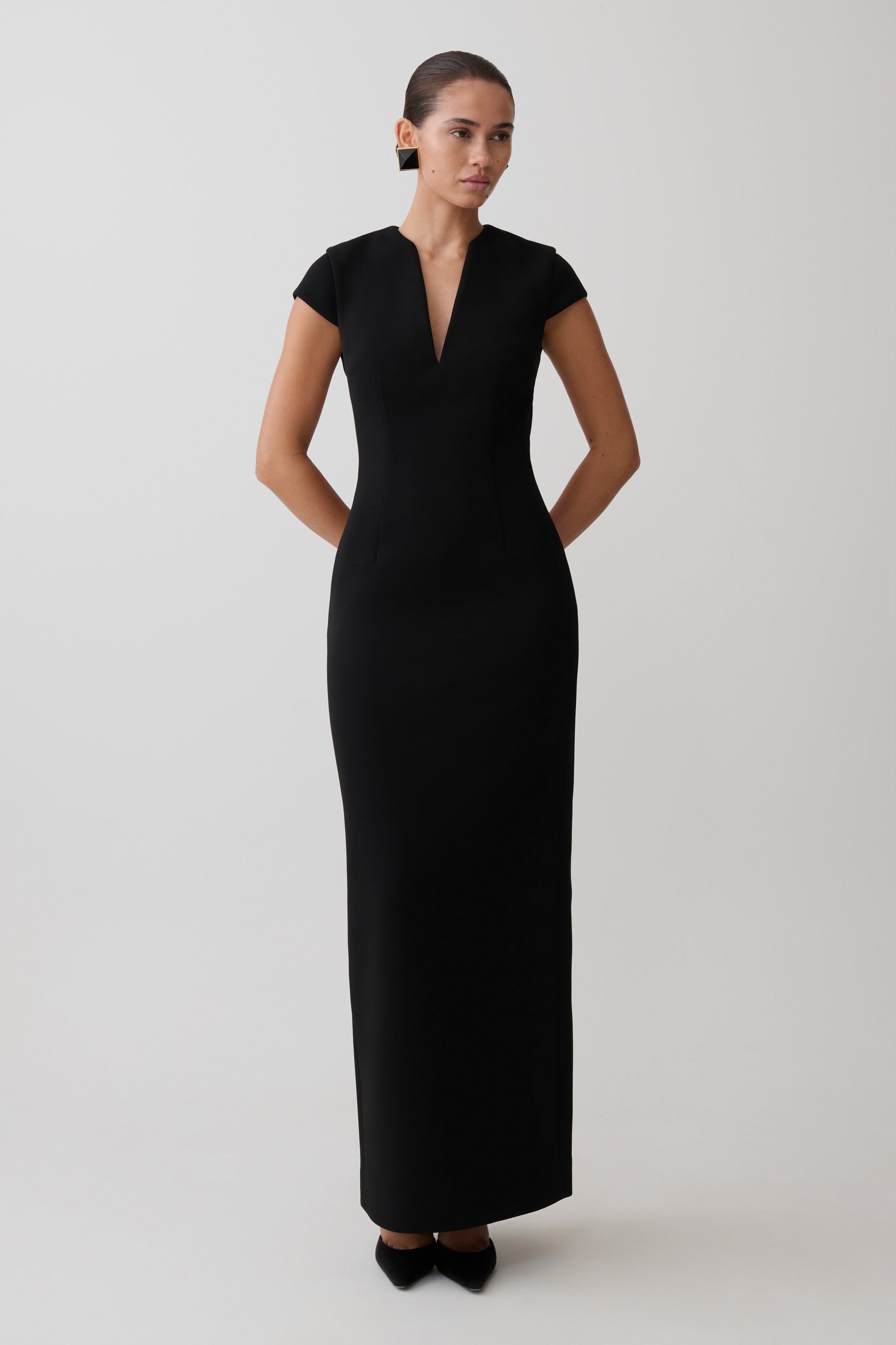 v neck maxi dress black Crystal Embellished V Neck Maxi Dress Black