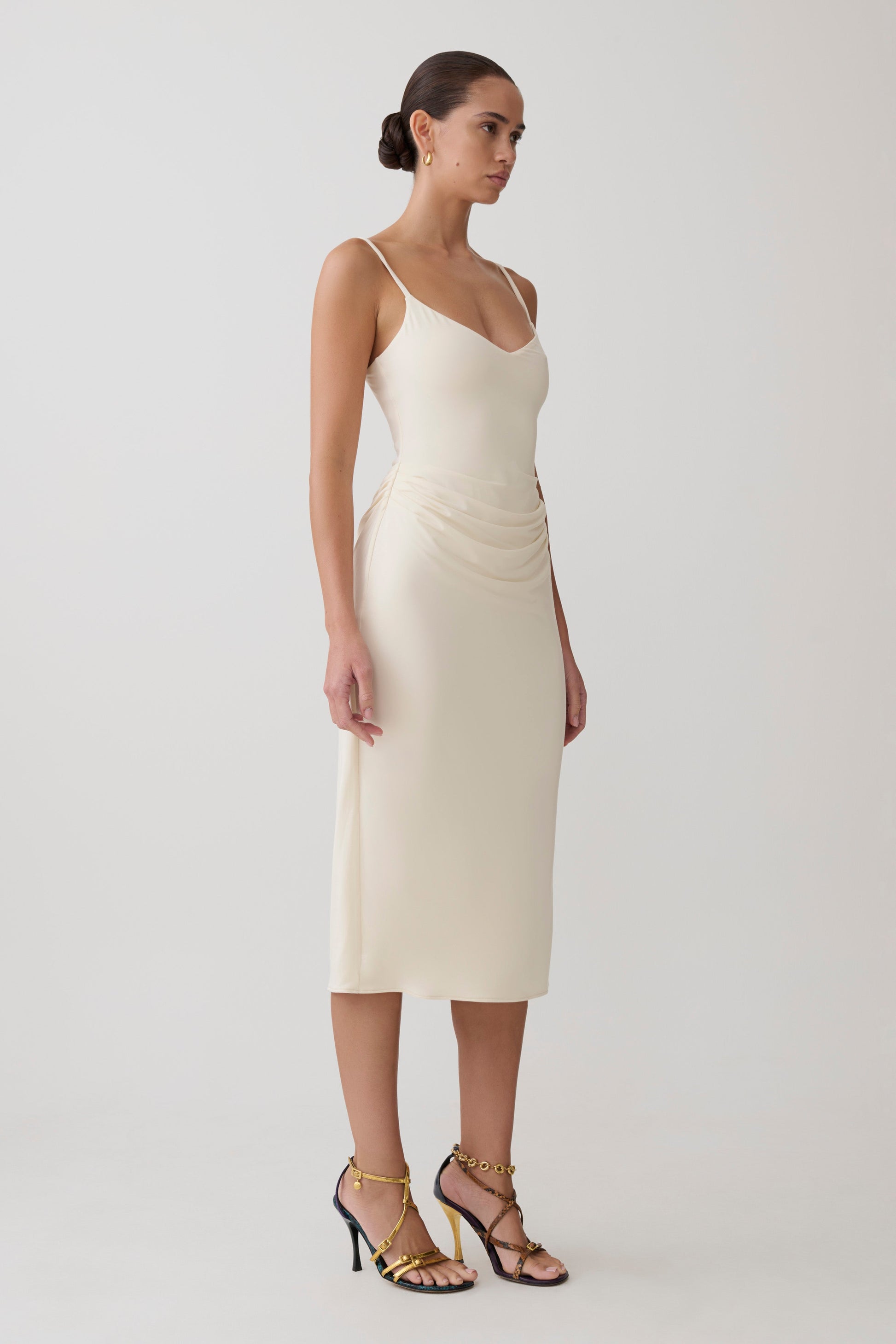 Vina Gathered Jersey Midi Dress - Ivory #5
