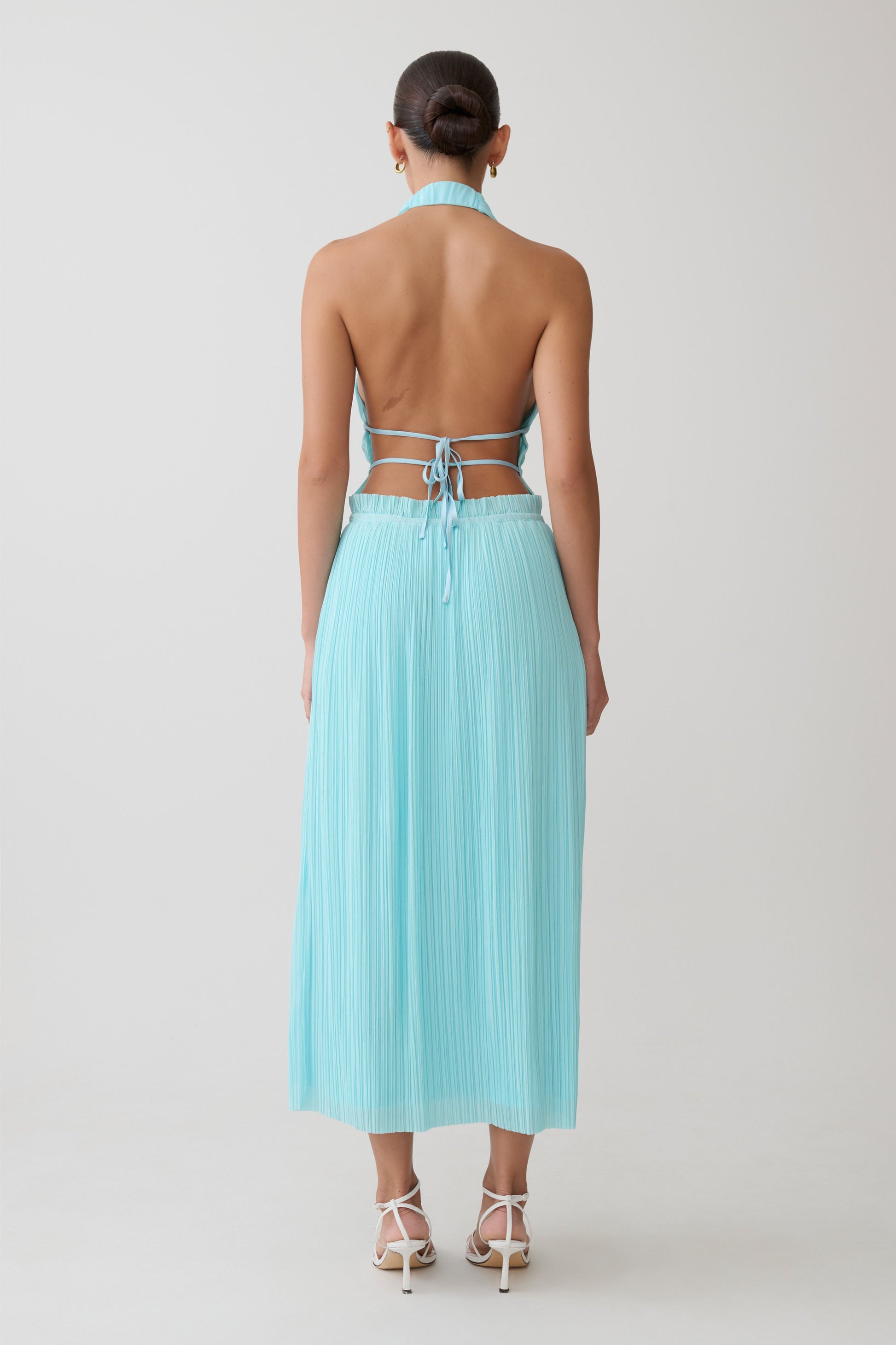 Thien Cowl Halter Midi Dress - Blue | MESHKI US
